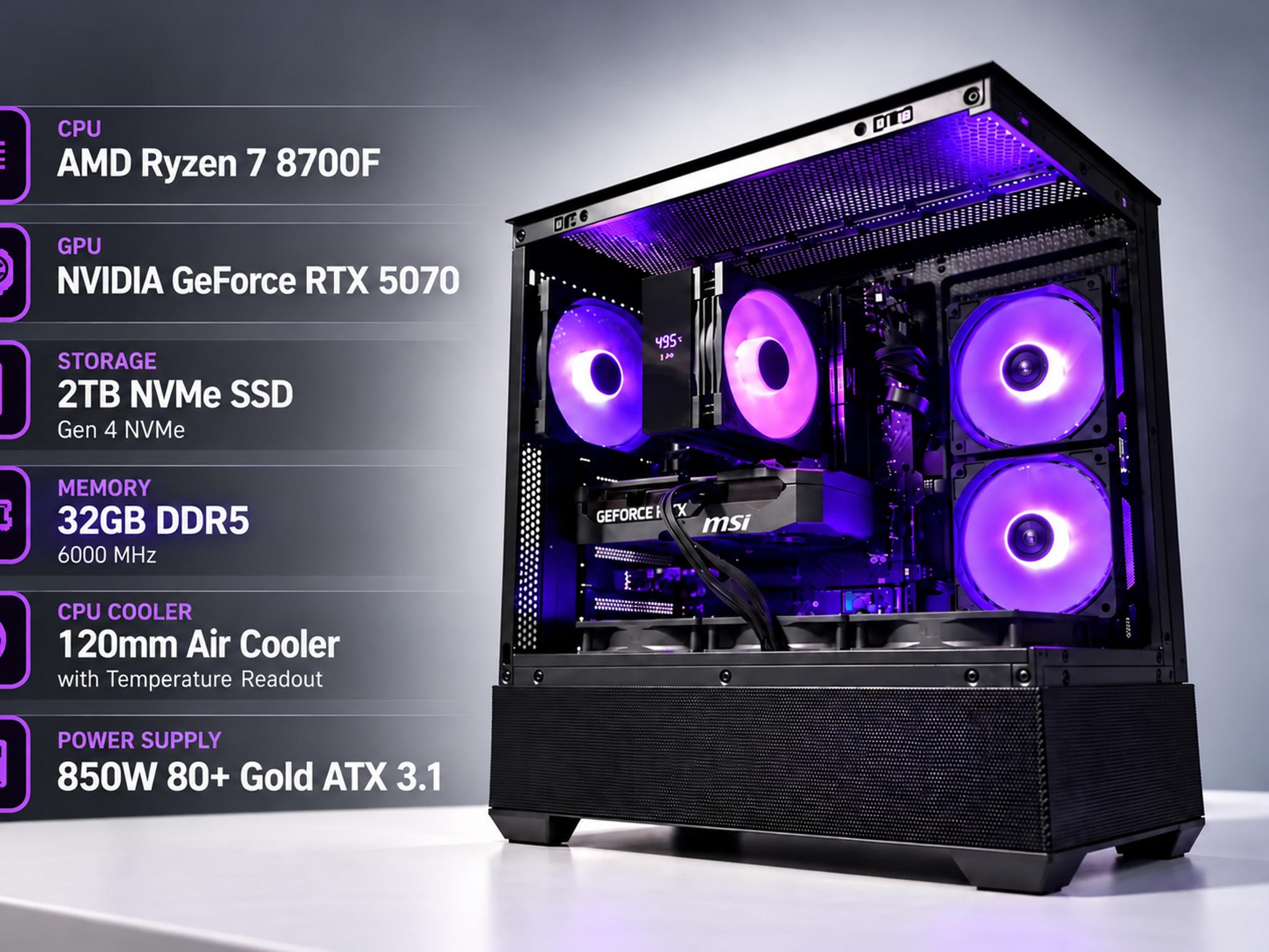 NIGHTFALL 5070 | Ryzen 7 8700F | RTX 5070 | 32GB DDR5 | 2TB NVME