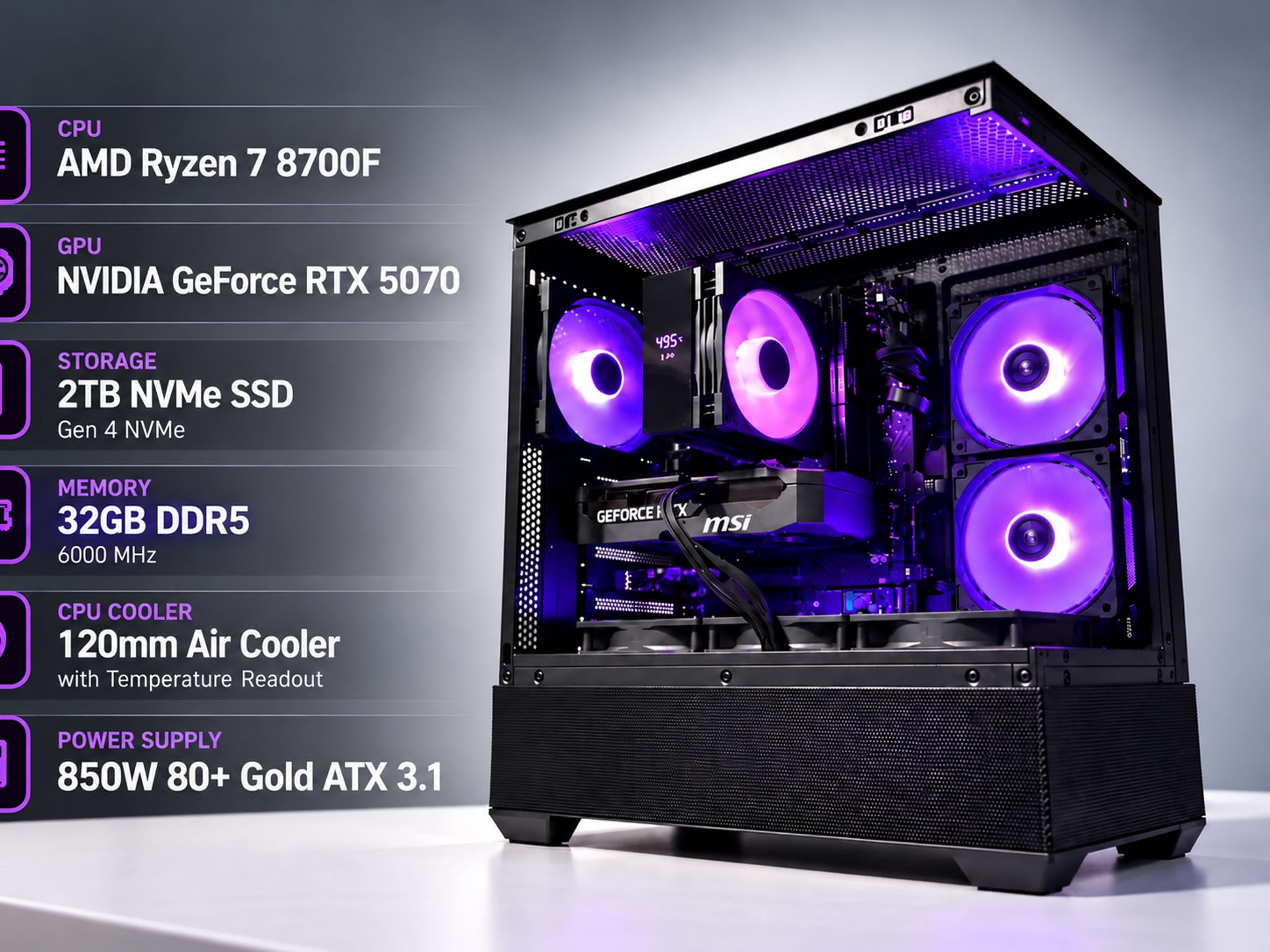 NIGHTFALL 5070 | Ryzen 7 8700F | RTX 5070 | 32GB DDR5 | 2TB NVME