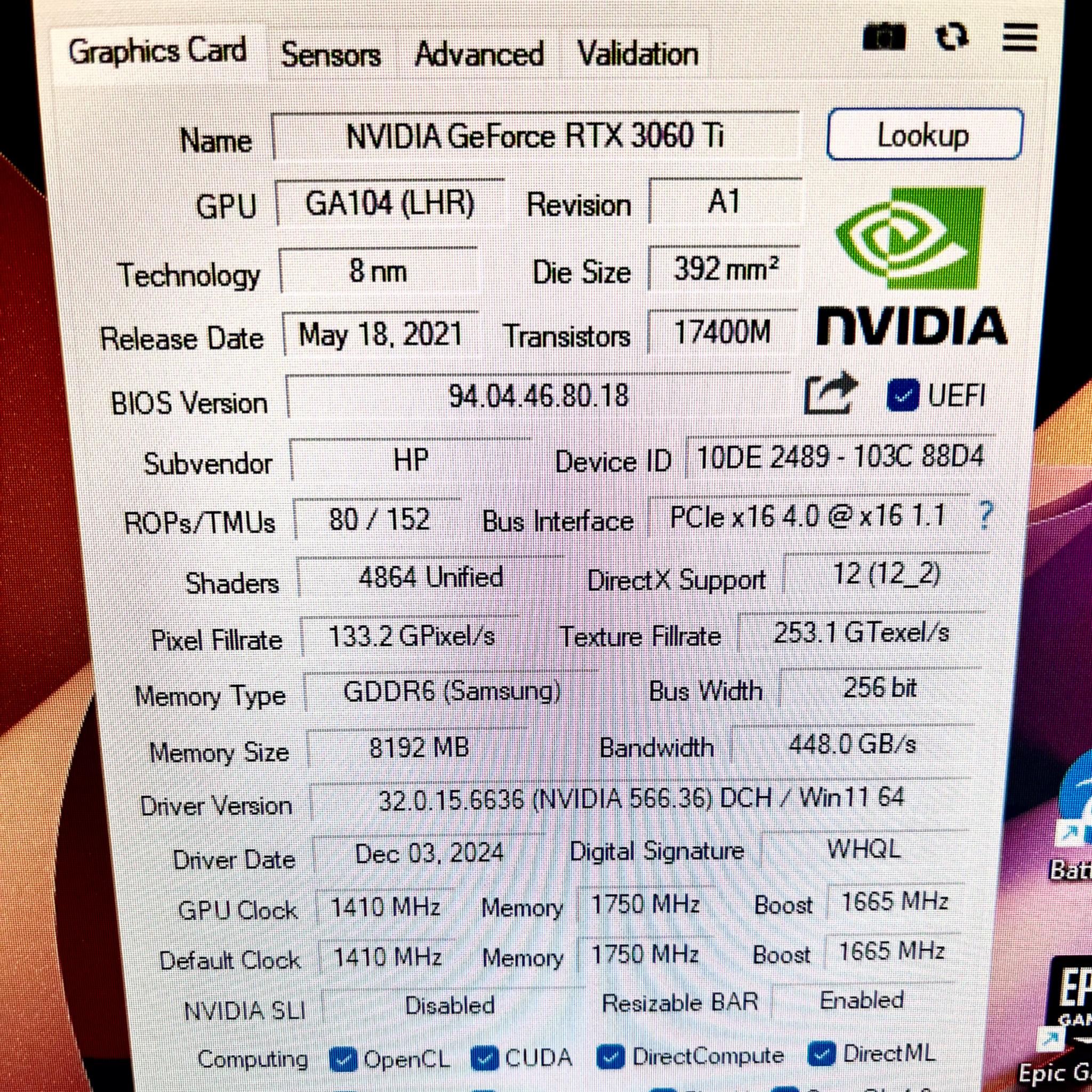 HP nVIDIA GeForce RTX 3060 Ti GDDR6 8GB Gaming GPU