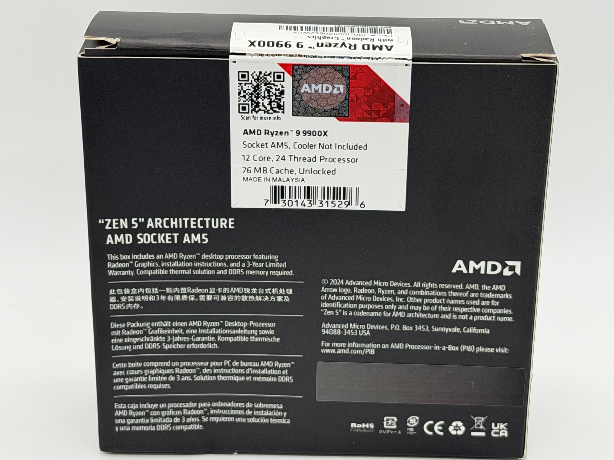AMD 9900X 9000 Series Ryzen 9 Processor 4.4GHz 12-Core AM5