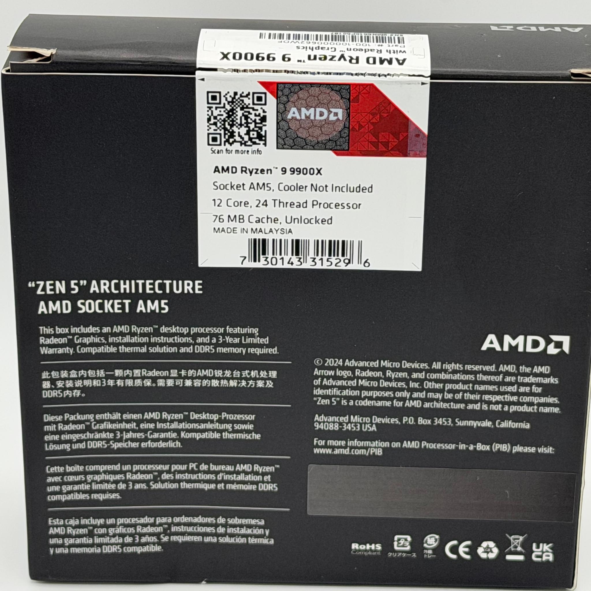 AMD 9900X 9000 Series Ryzen 9 Processor 4.4GHz 12-Core AM5