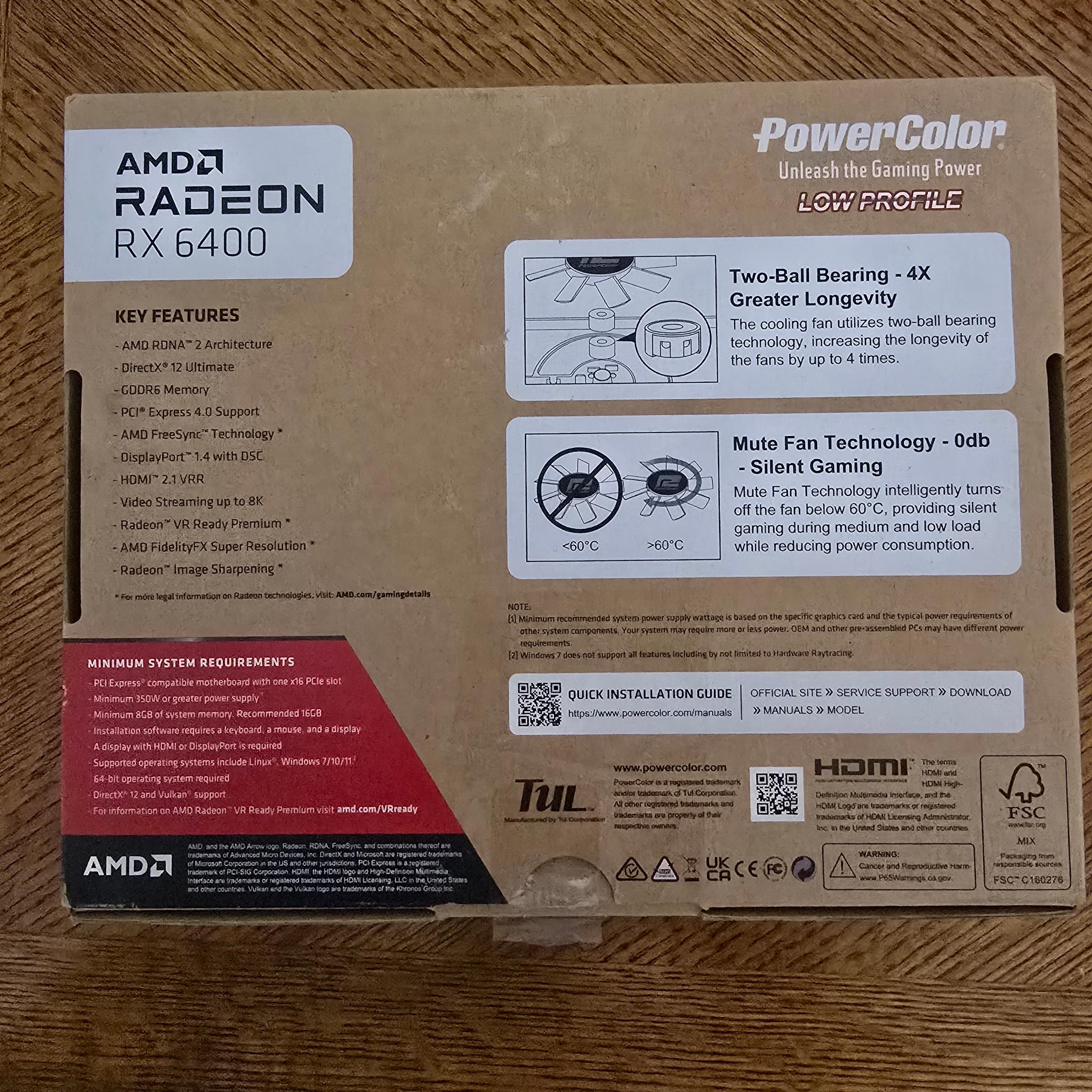 PowerColor Low Profile Radeon RX 6400 4Gb DDR6 no external power SFF single slot itx optiplex mini