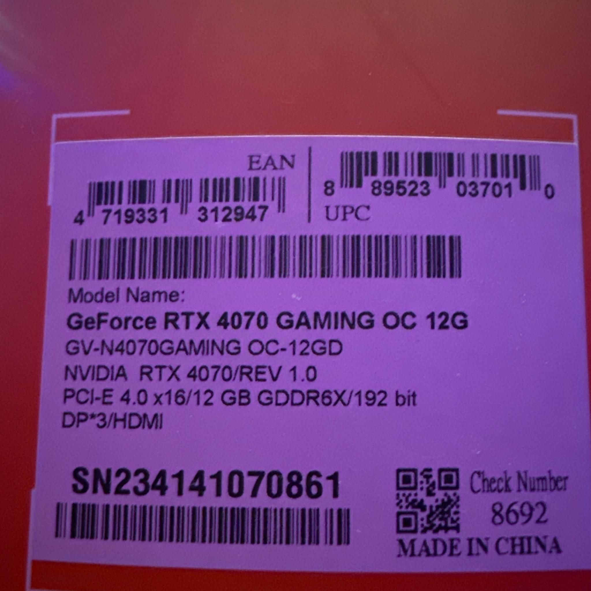 RTX 4070 Gigabyte OC Graphics Card