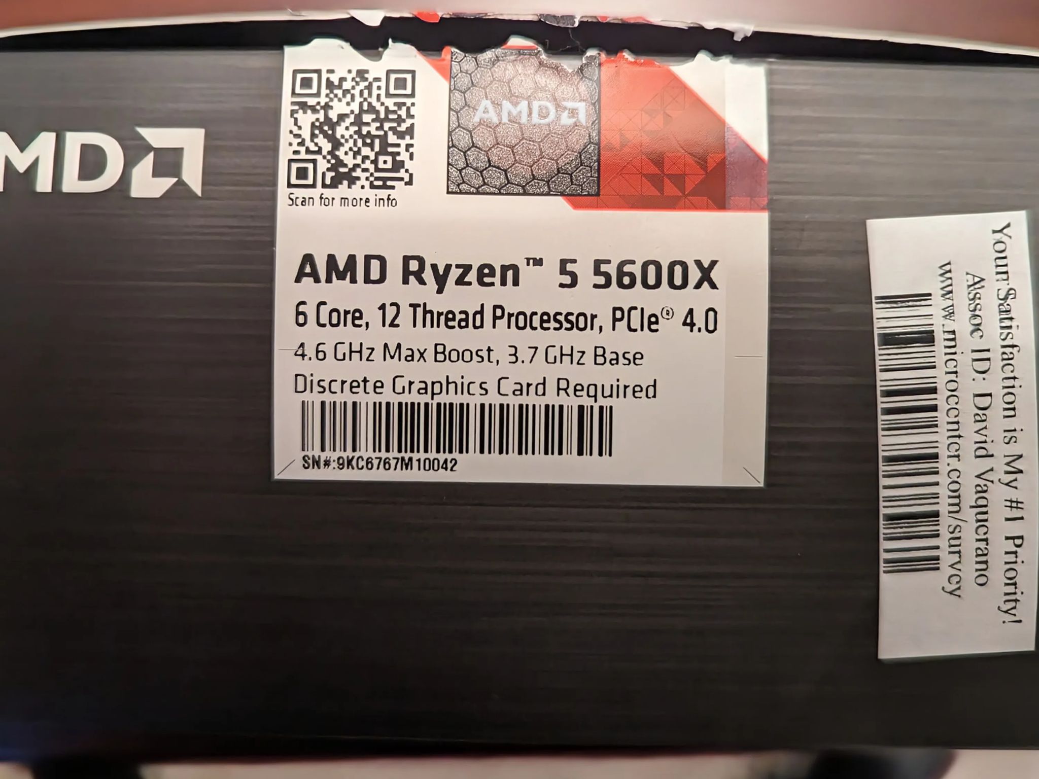 AMD Ryzen 5 5600X CPU: 6 core 12 thread processor 4.6GHz Max Boost, original box and cooler included