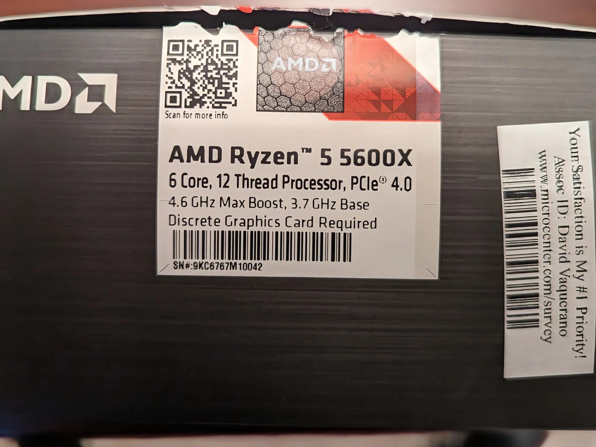 AMD Ryzen 5 5600X CPU: 6 core 12 thread processor 4.6GHz Max Boost, original box and cooler included