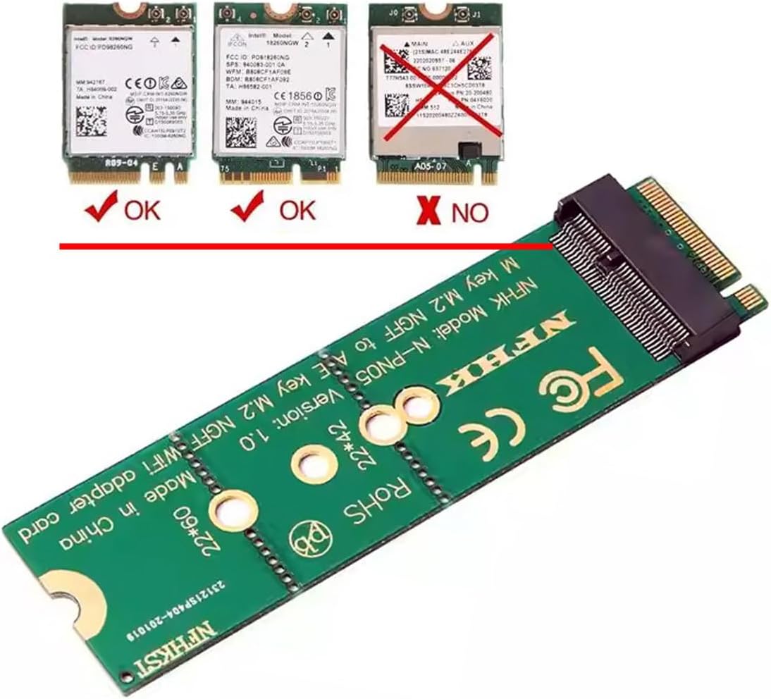 NFHK WiFi Riser Card NGFF Key-E Wireless Networking Card to M.2 NGFF NVME SSD Adapter Key-M