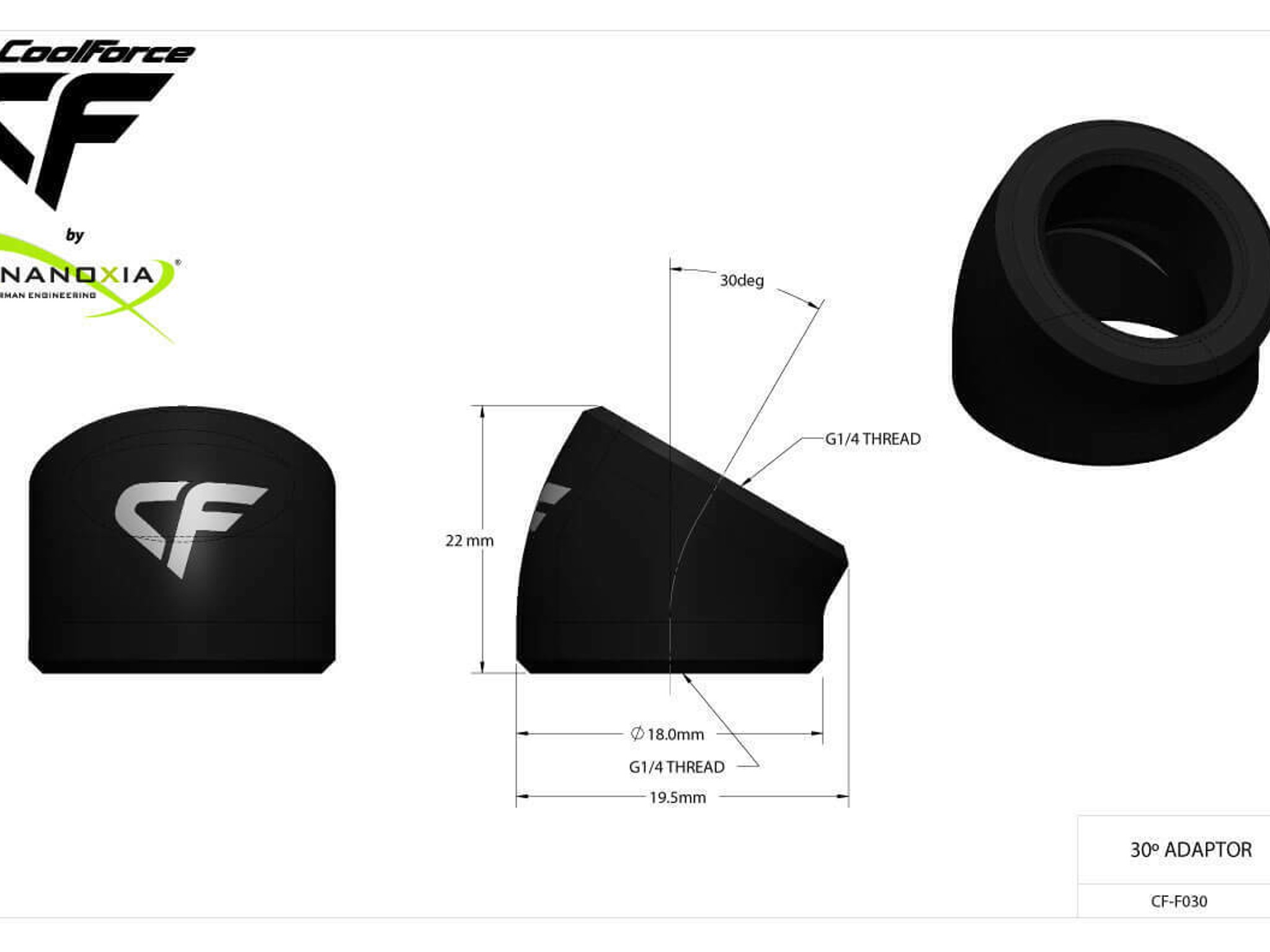 CoolForce 30 Degree Angled Fitting Adapter G1/4 Threaded