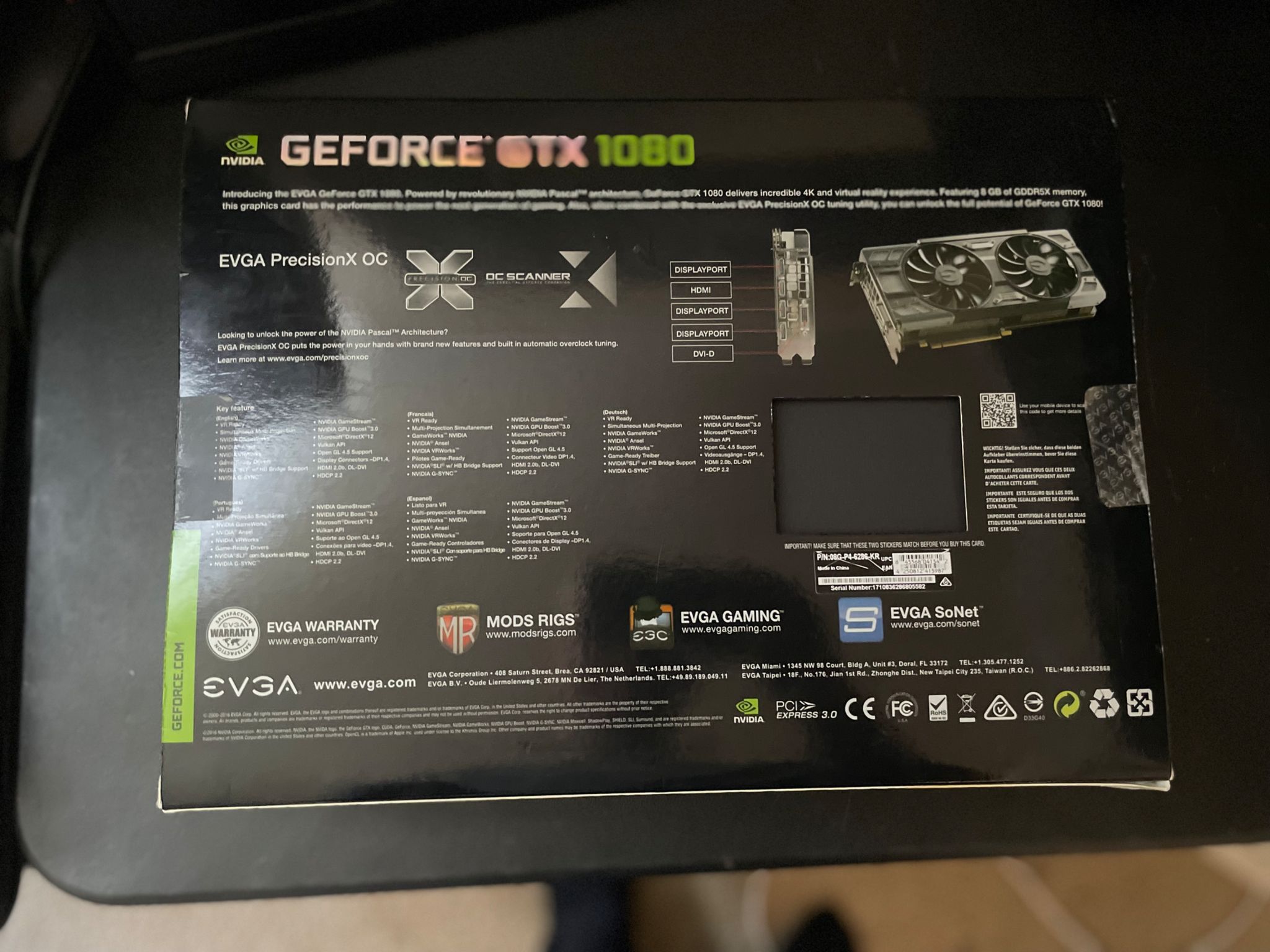 EVGA GeForce GTX 1080, 8GB GDDR5X, Graphics Card