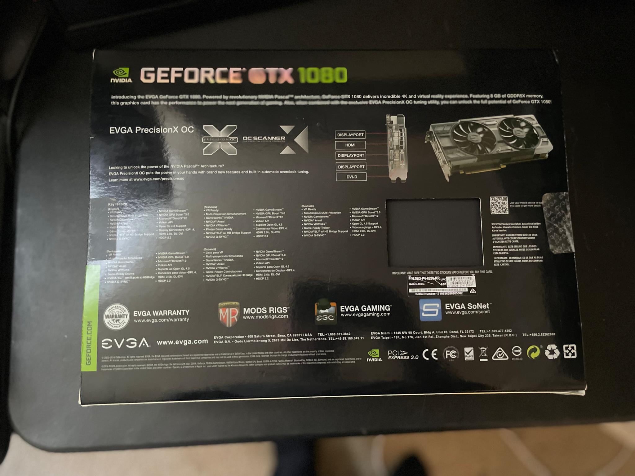EVGA GeForce GTX 1080, 8GB GDDR5X, Graphics Card