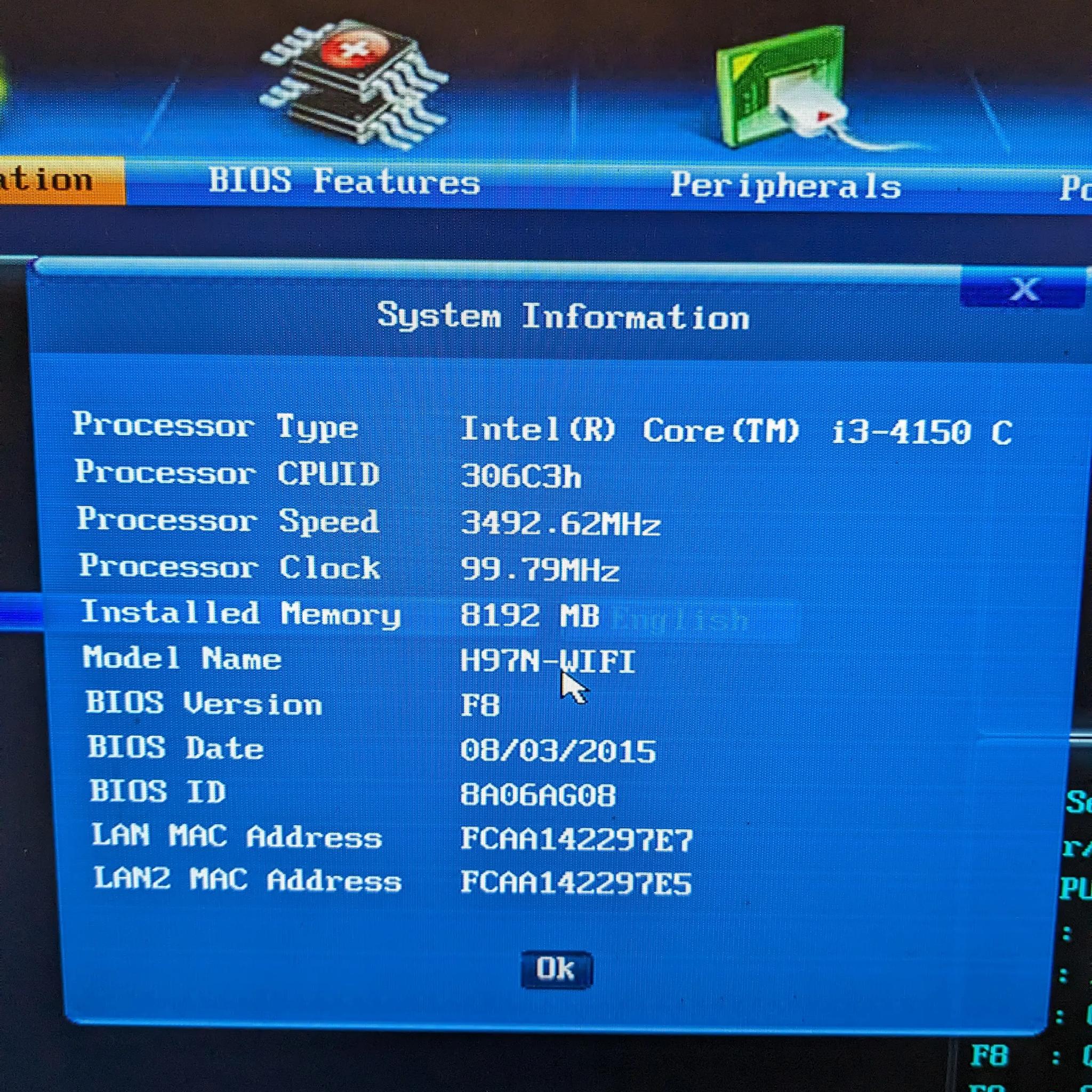 Gigabyte H97N-WIFI Mini ITX LGA 1150 Motherboard, i3-4150 CPU, 8GB RAM, Cooler, Combo! Tested!