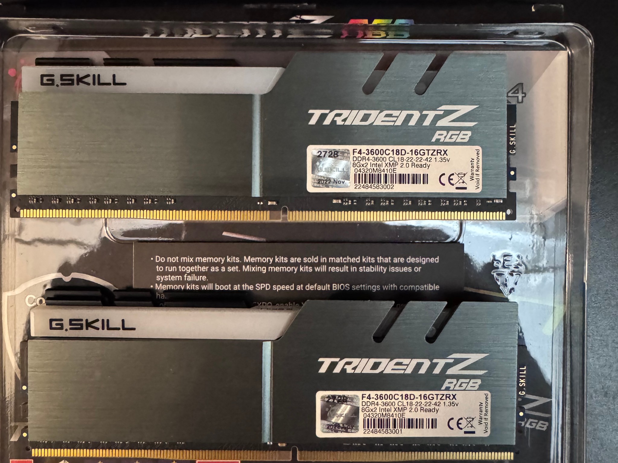 G.SKILL Trident Z RGB 16GB (2x8GB) DDR4 3600MHz CL18 RAM Kit