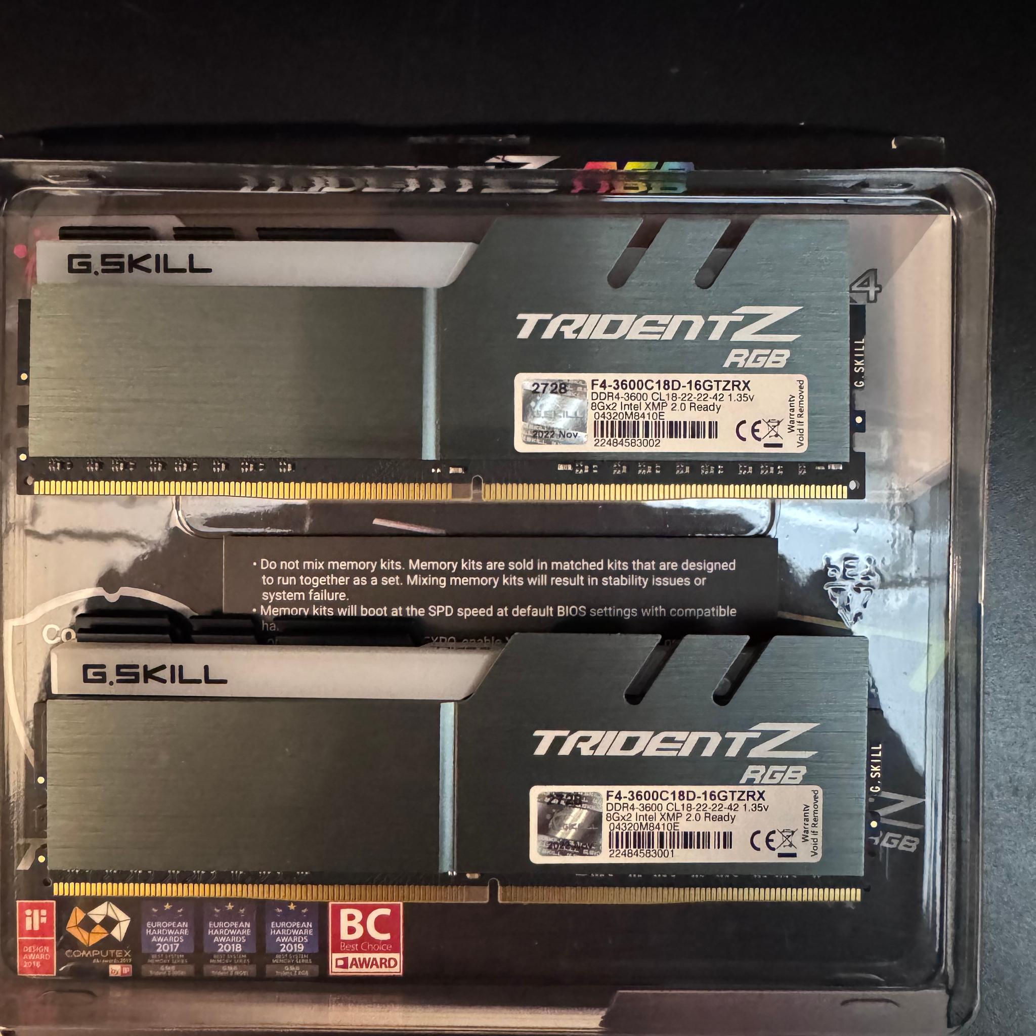 G.SKILL Trident Z RGB 16GB (2x8GB) DDR4 3600MHz CL18 RAM Kit