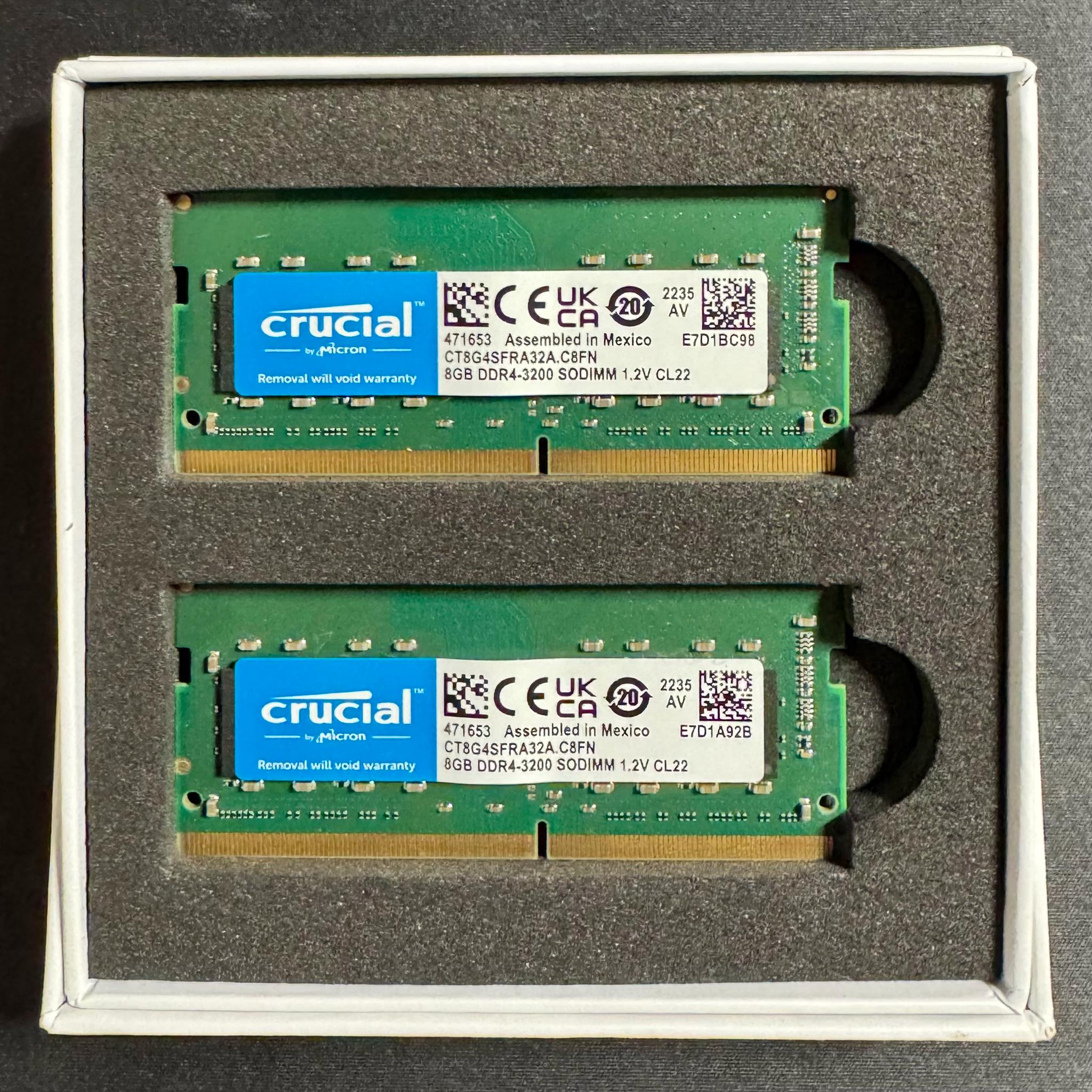 Crucial 16GB (2x8GB) SODIMM DDR4 Laptop RAM (Used, Like New)