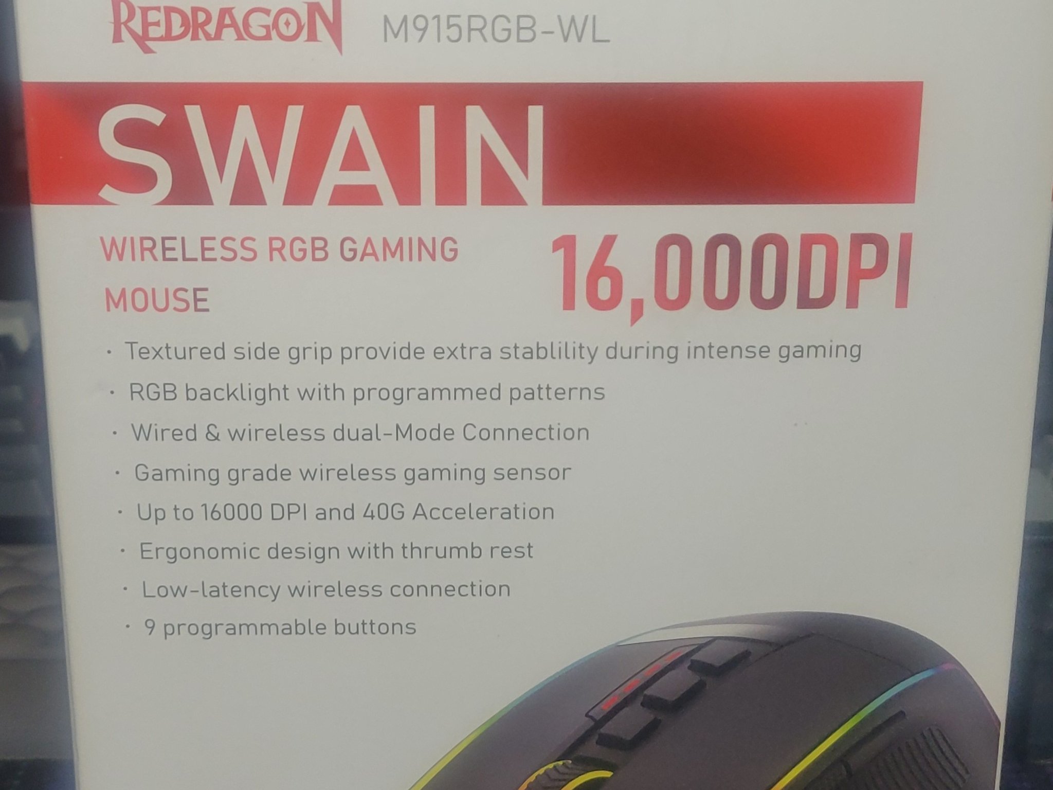 Redragon M915RGB-WL Swain Wireless RGB Gaming Mouse (16k DPI) (Used)