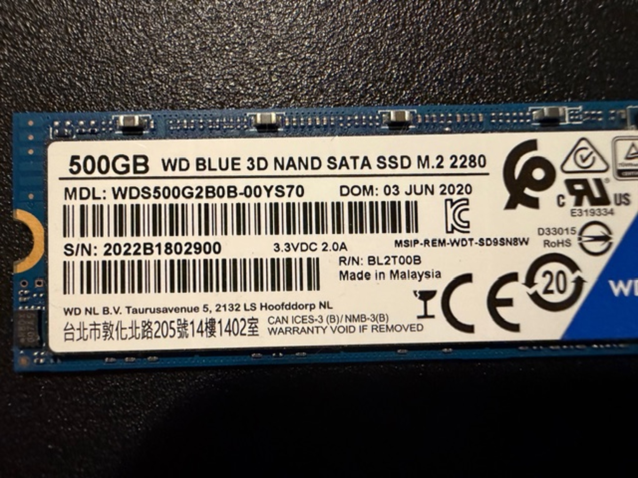 Western Digital Blue 500 GB SSD SATA M.2 2280
