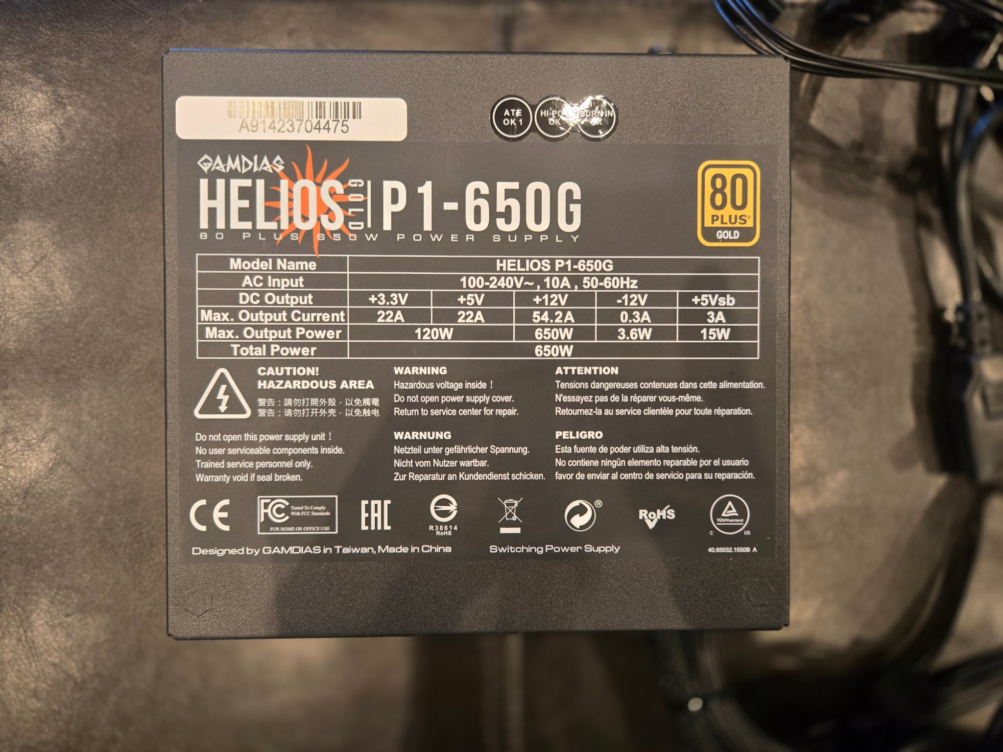 Gamdias Helios P1-650G 650W Gold ATX PSU (Open Box / System Pull)