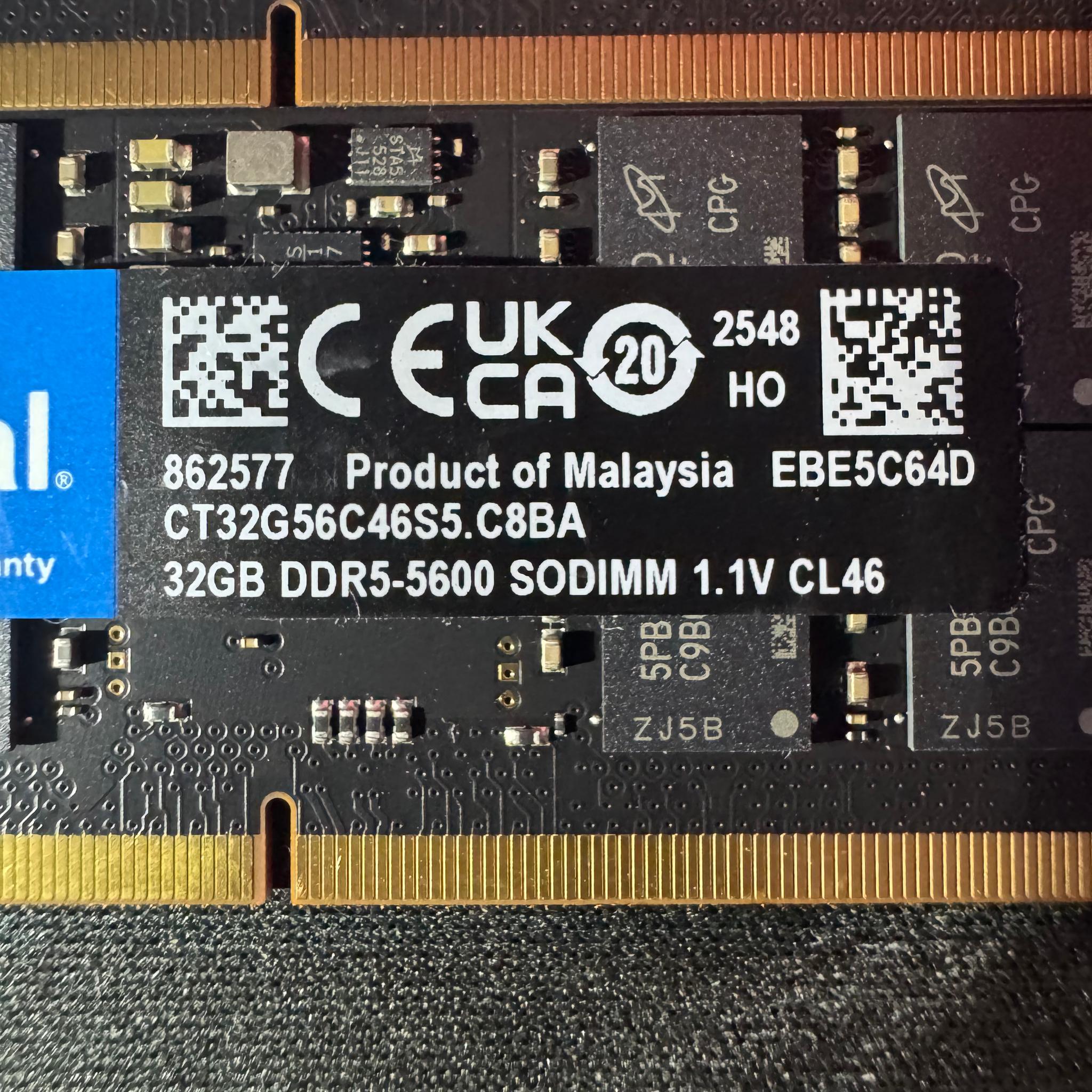 Crucial 64GB DDR5-5600 (2x32GB) SODIMM