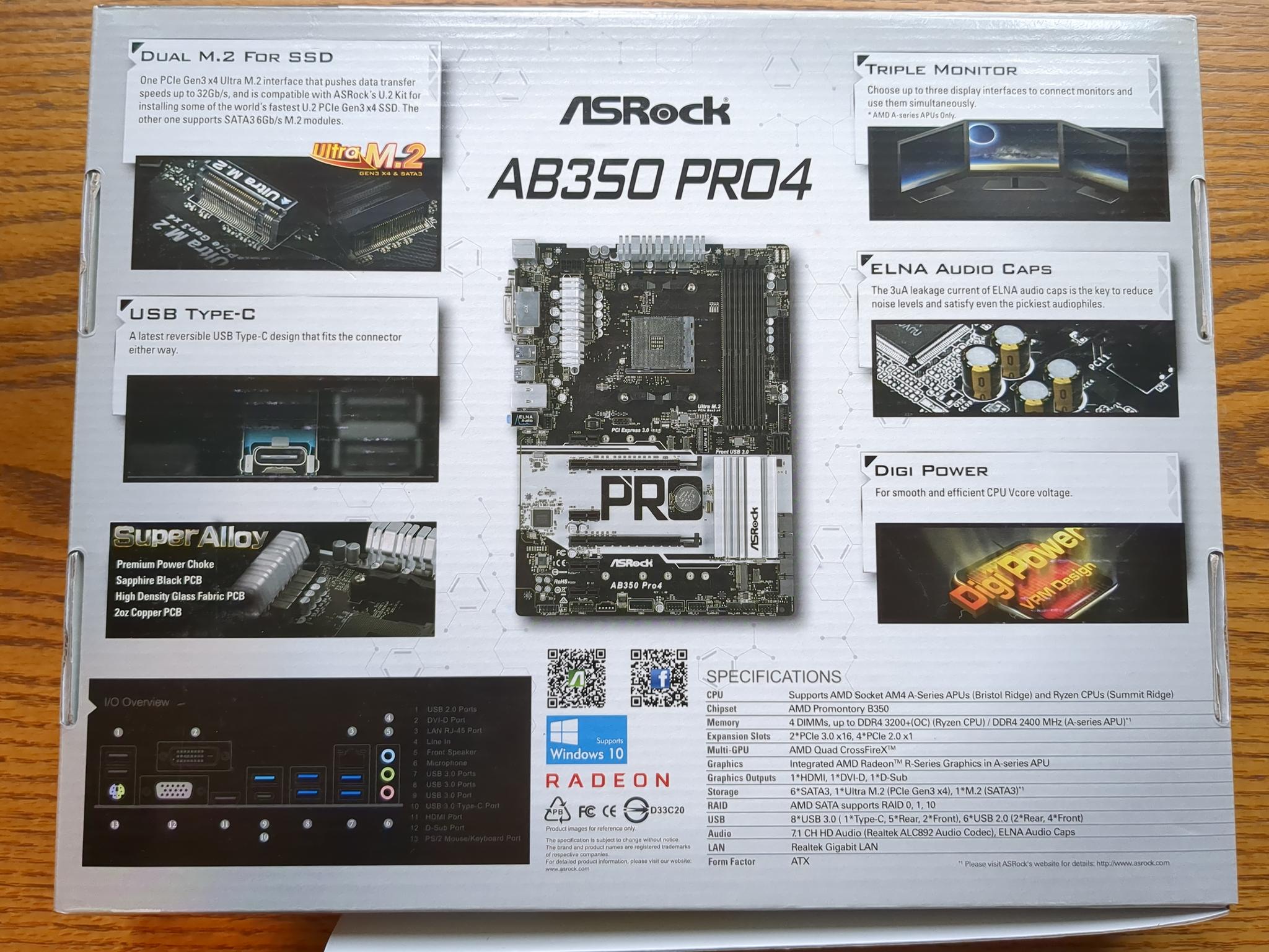 ASRock AB350 Pro4 Am4 Motherboard