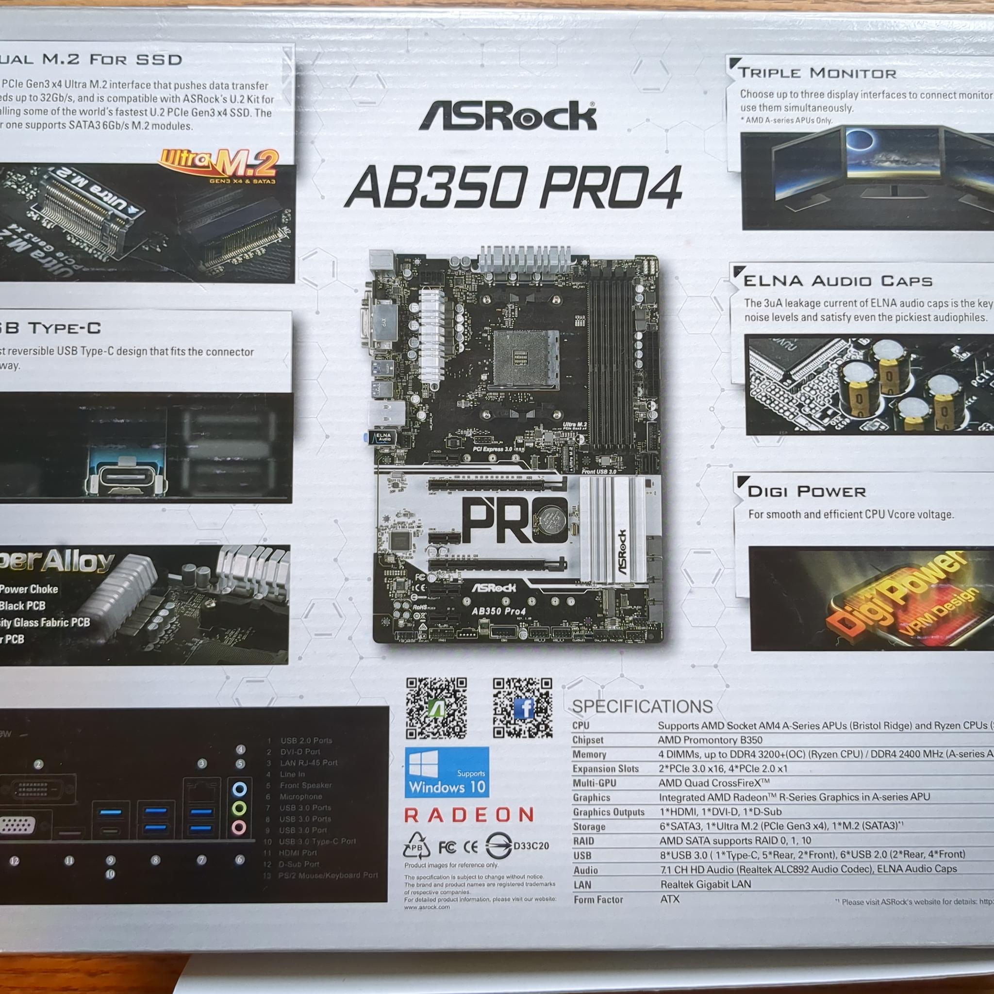 ASRock AB350 Pro4 Am4 Motherboard