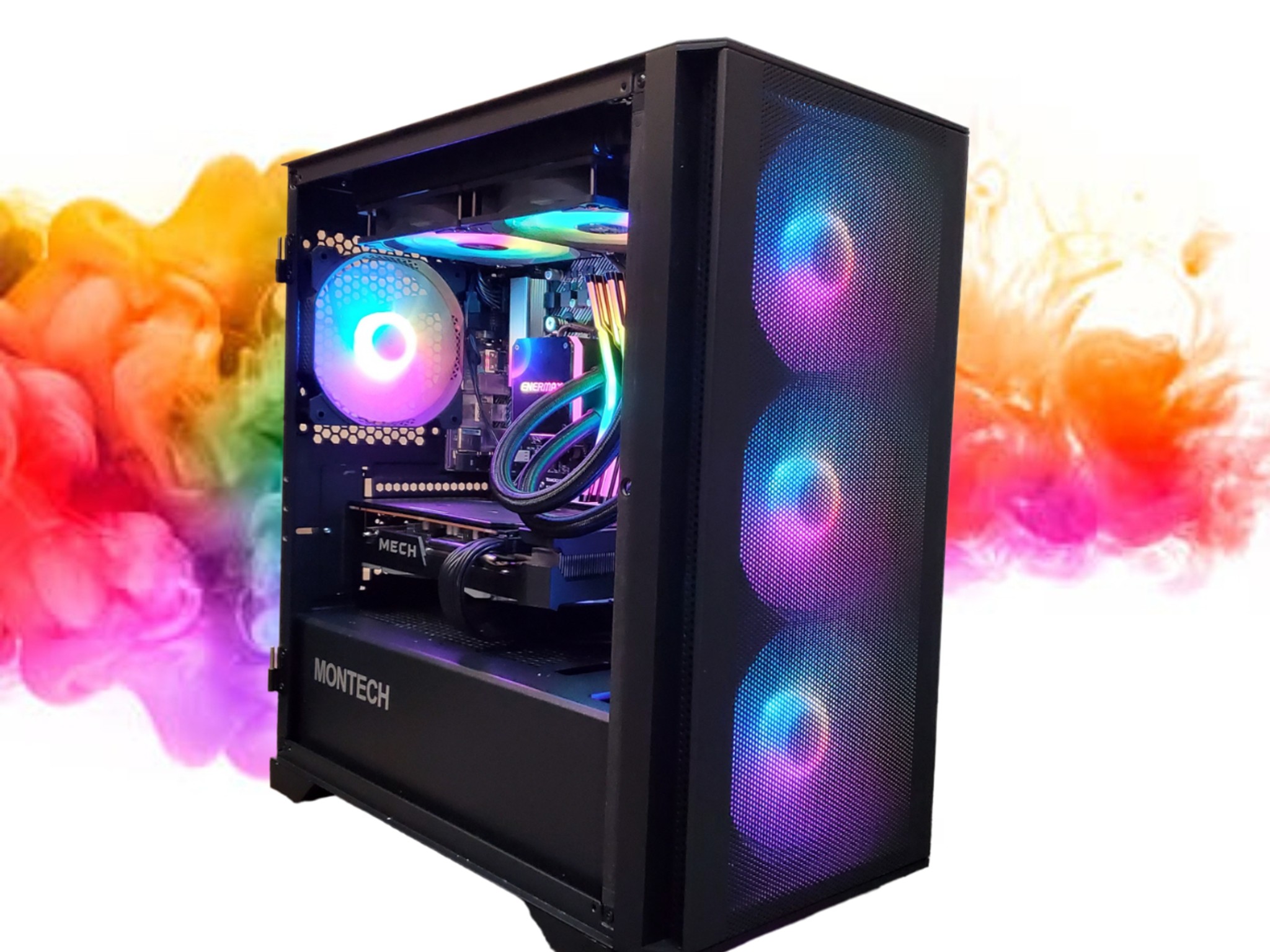 Watercooled: RX 6600 + Ryzen 7 + 16GB RGB RAM + 512GB SSD, 6 RGB Fans ( Black Gaming PC )