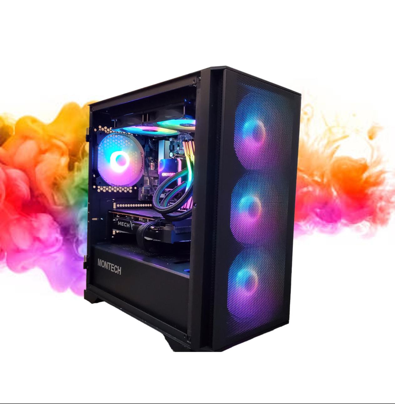 Watercooled: RX 6600 + Ryzen 7 + 16GB RGB RAM + 512GB SSD, 6 RGB Fans ( Black Gaming PC )