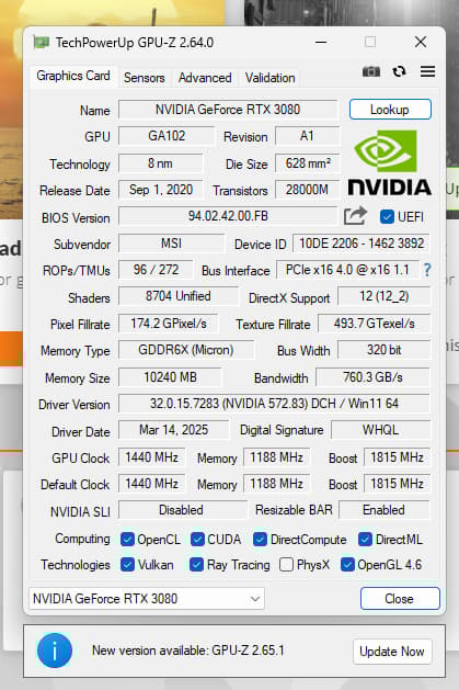 MSI GeForce RTX 3080 GAMING X TRIO 3080 10G FHR - READ DESCRIPTION