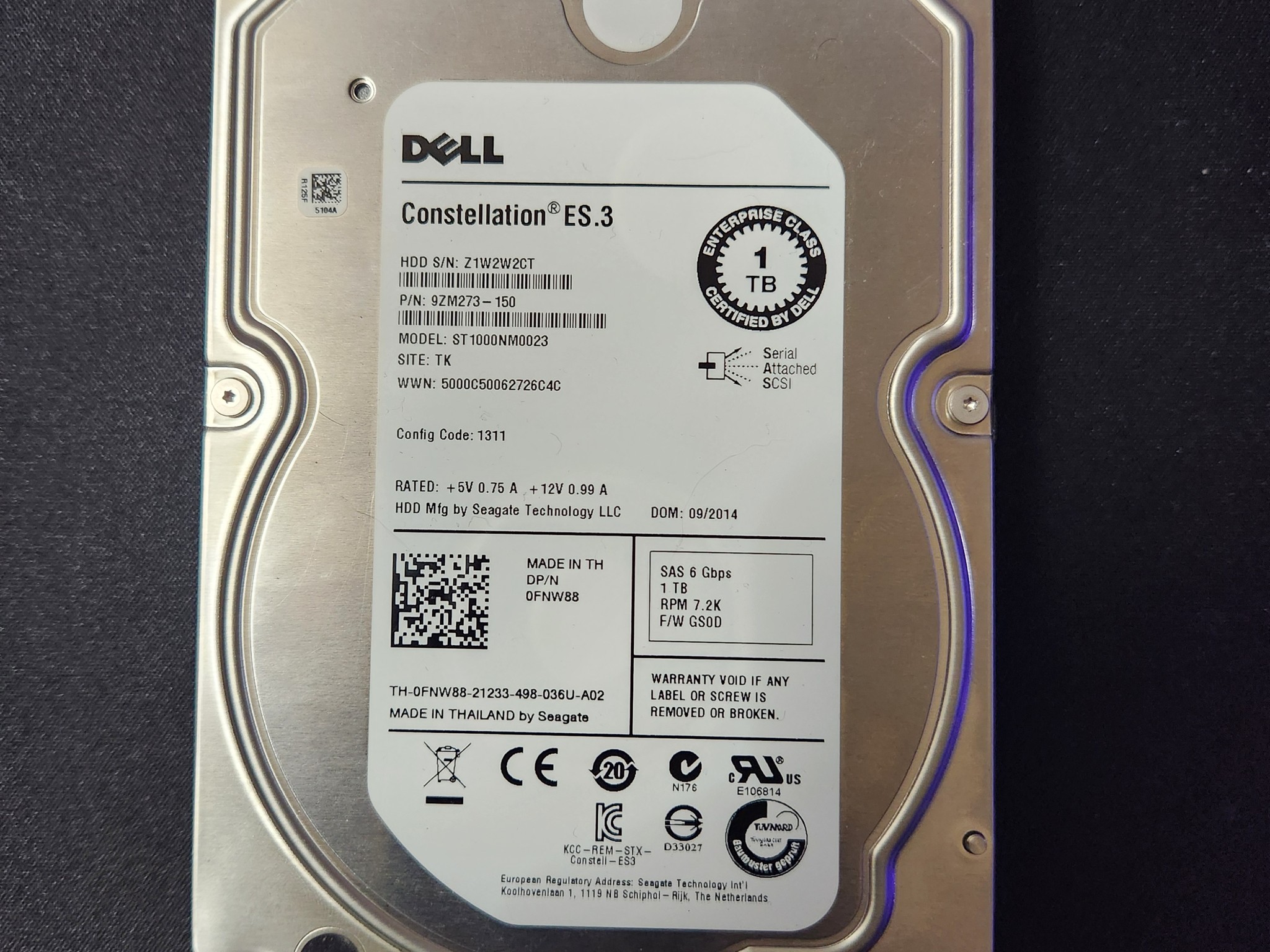 1TB Dell Constellation ES.3 SAS Hard Drive