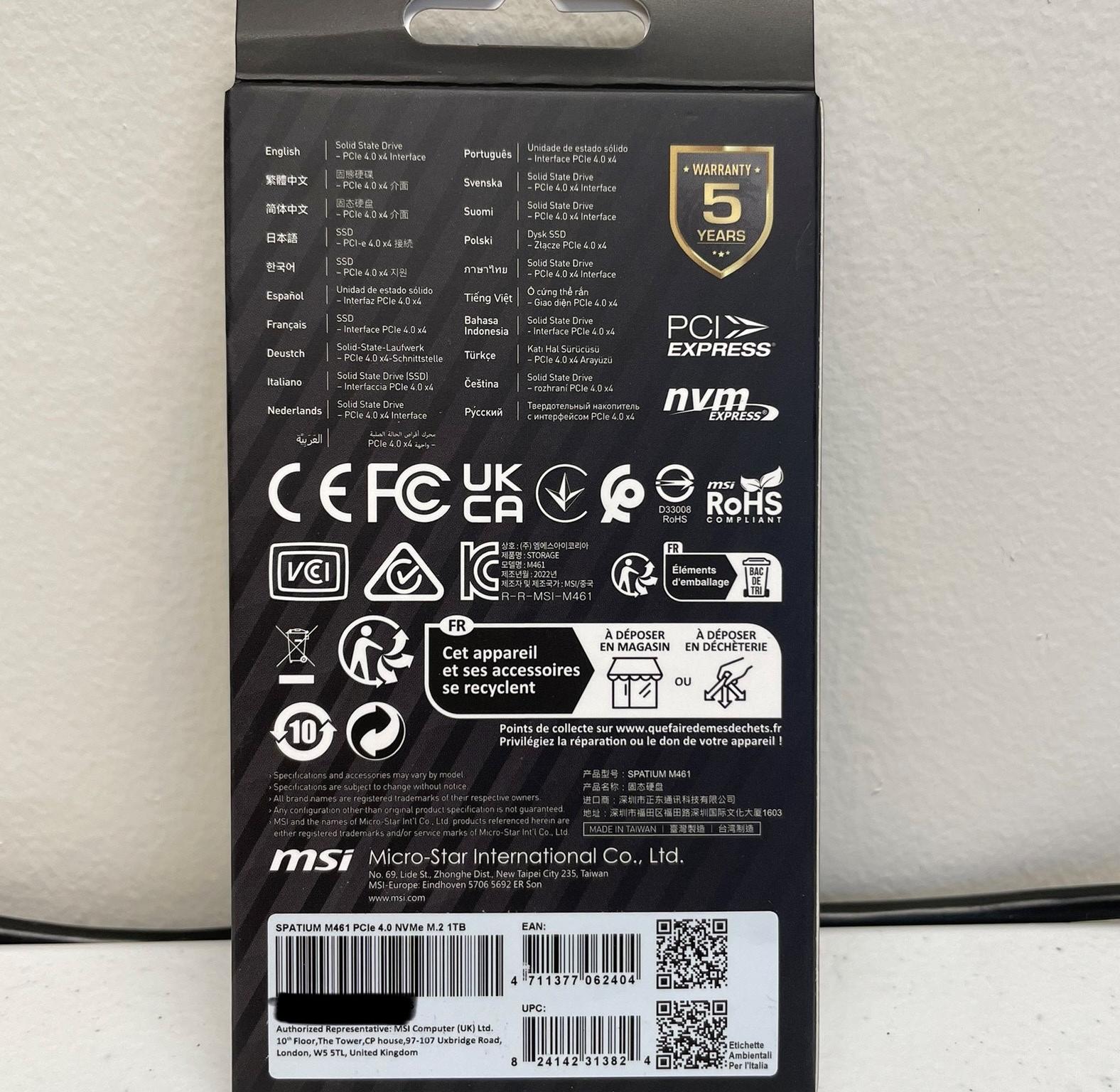 NEW MSI 1TB Spatium M461 PCIE4.0