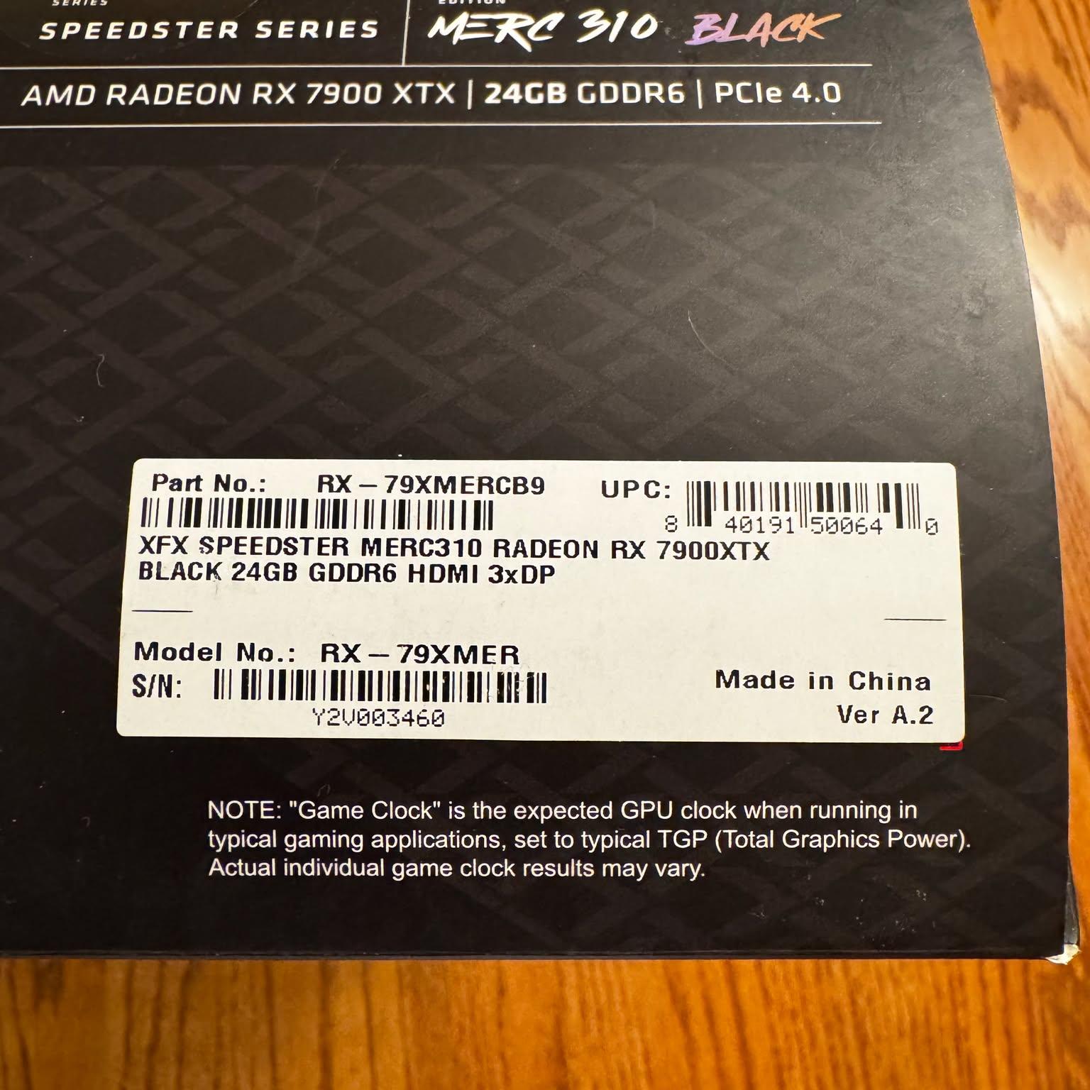 XFX Speedster MERC310 Black Radeon RX 7900XTX 24GB GDDR6 GPU