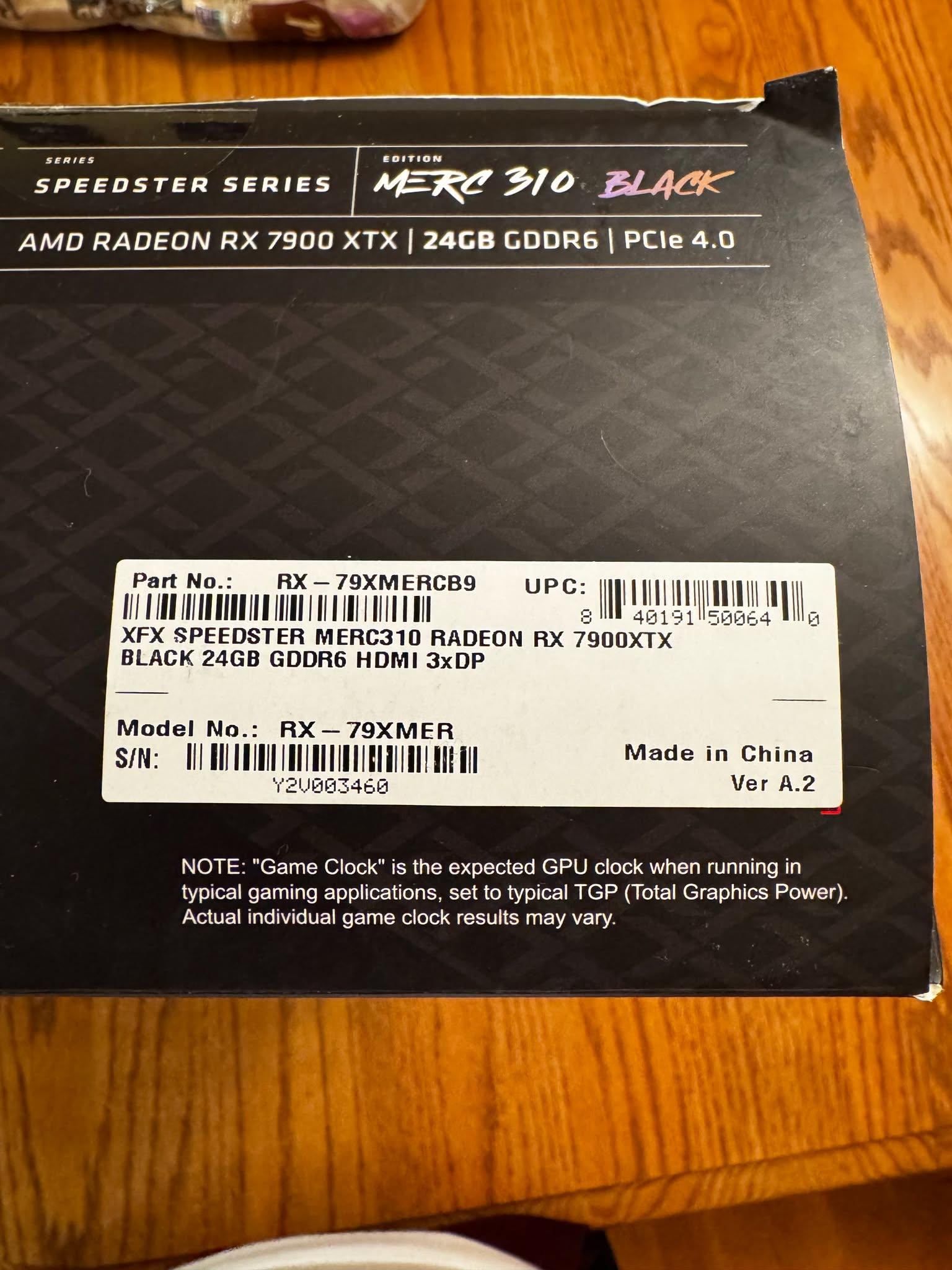 XFX Speedster MERC310 Black Radeon RX 7900XTX 24GB GDDR6 GPU