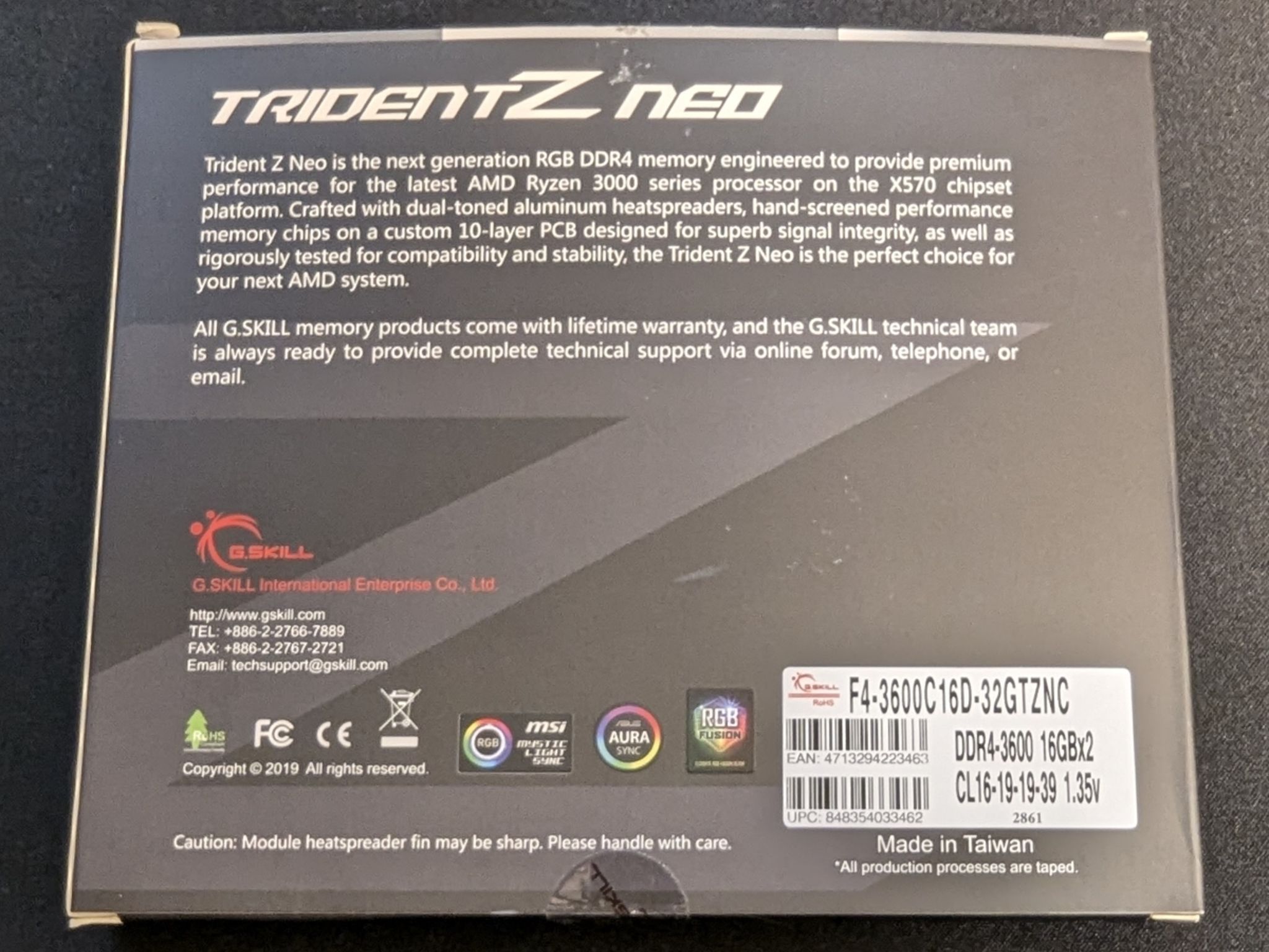 G.Skill TridentZ Neo 32GB(2x16GB)DDR4-3600 C16 Dual Channel Memory Kit - F4-3600C16D-32GTZNC