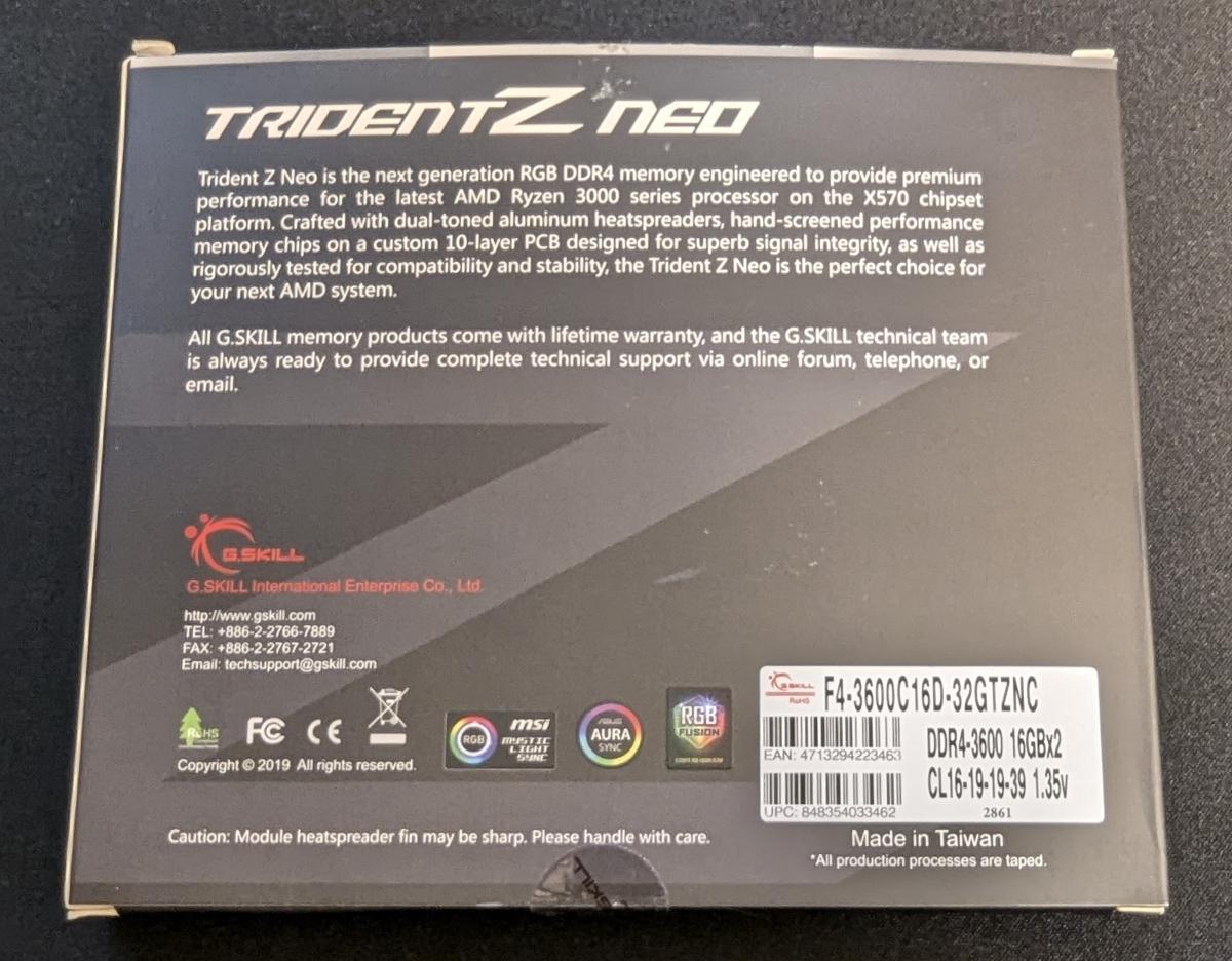 G.Skill TridentZ Neo 32GB(2x16GB)DDR4-3600 C16 Dual Channel Memory Kit - F4-3600C16D-32GTZNC