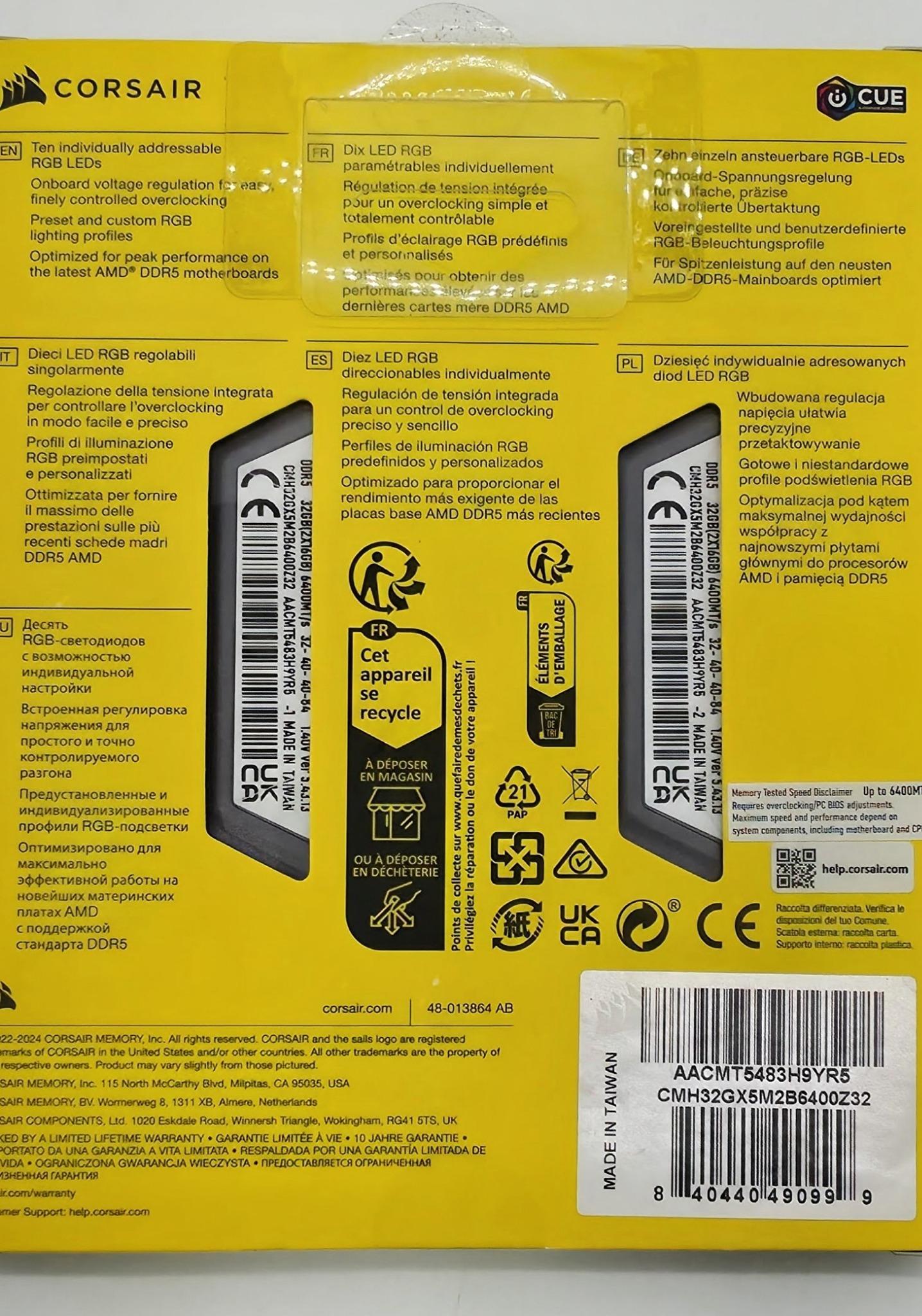 Corsair Vengeance RGB 32GB (2x16GB) DDR5-6400 CL32 RAM KIT Sealed NEW