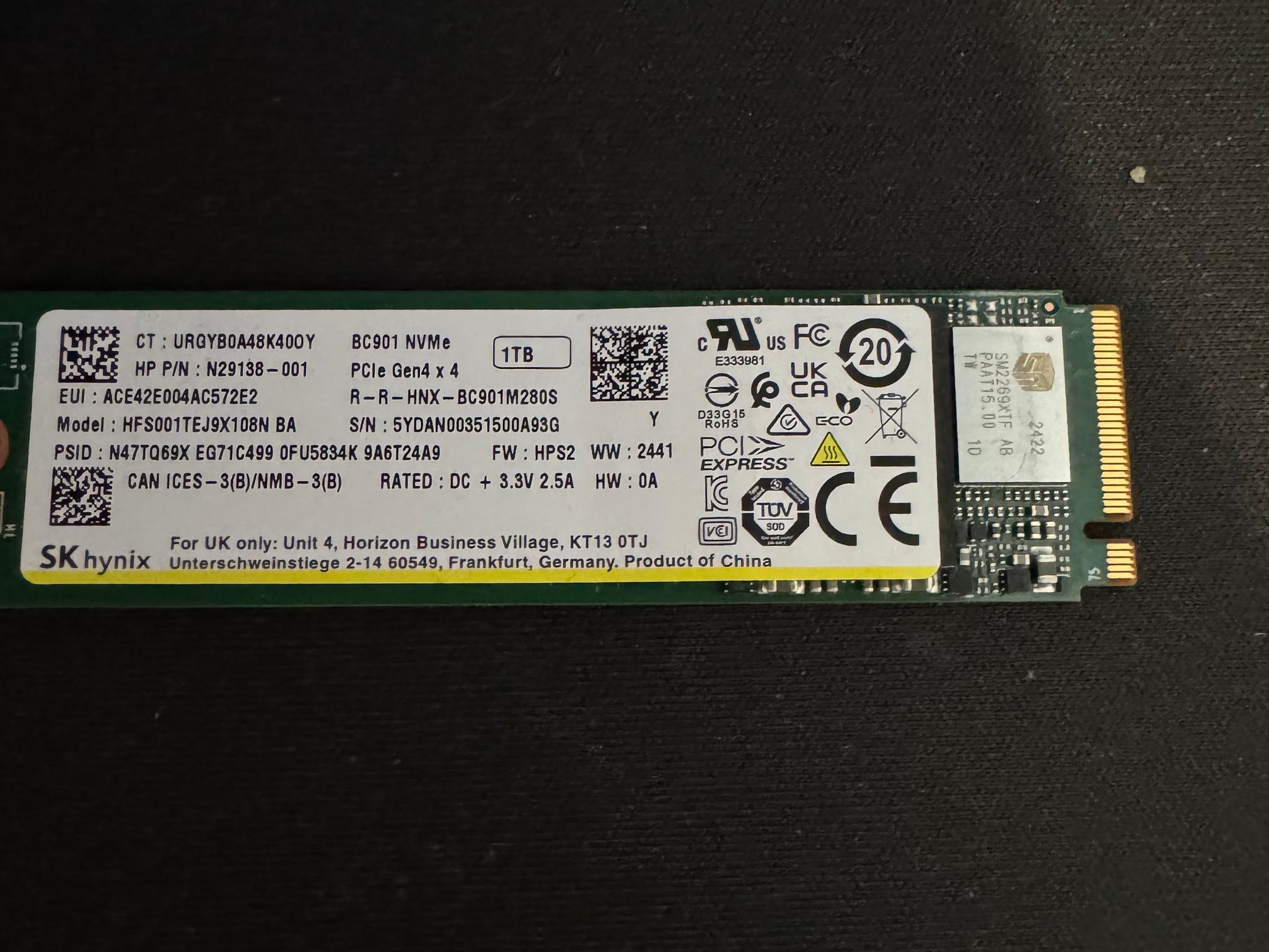 SK hynix BC901 1TB NVMe PCIe Gen4 x4 SSD