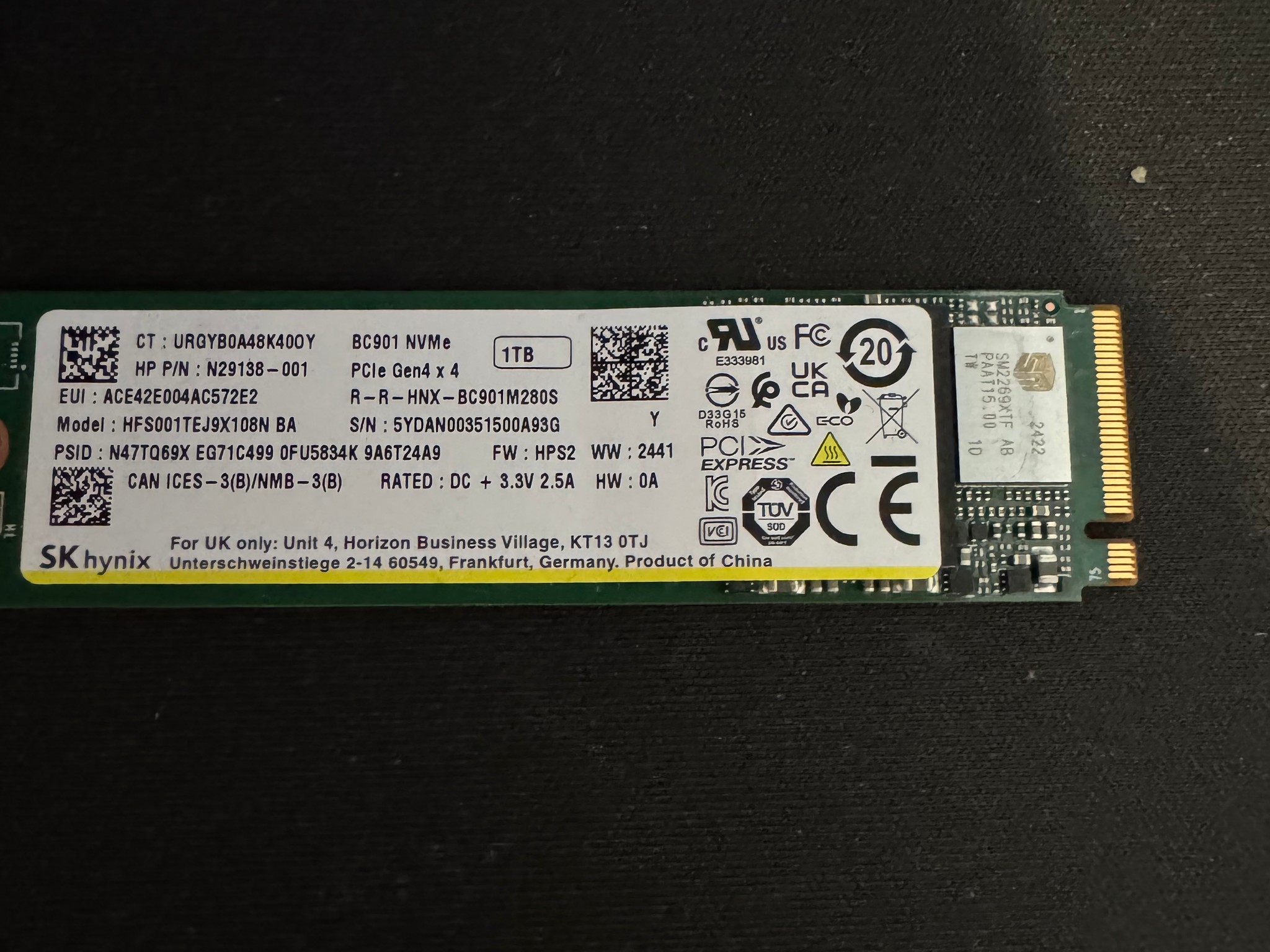 SK hynix BC901 1TB NVMe PCIe Gen4 x4 SSD
