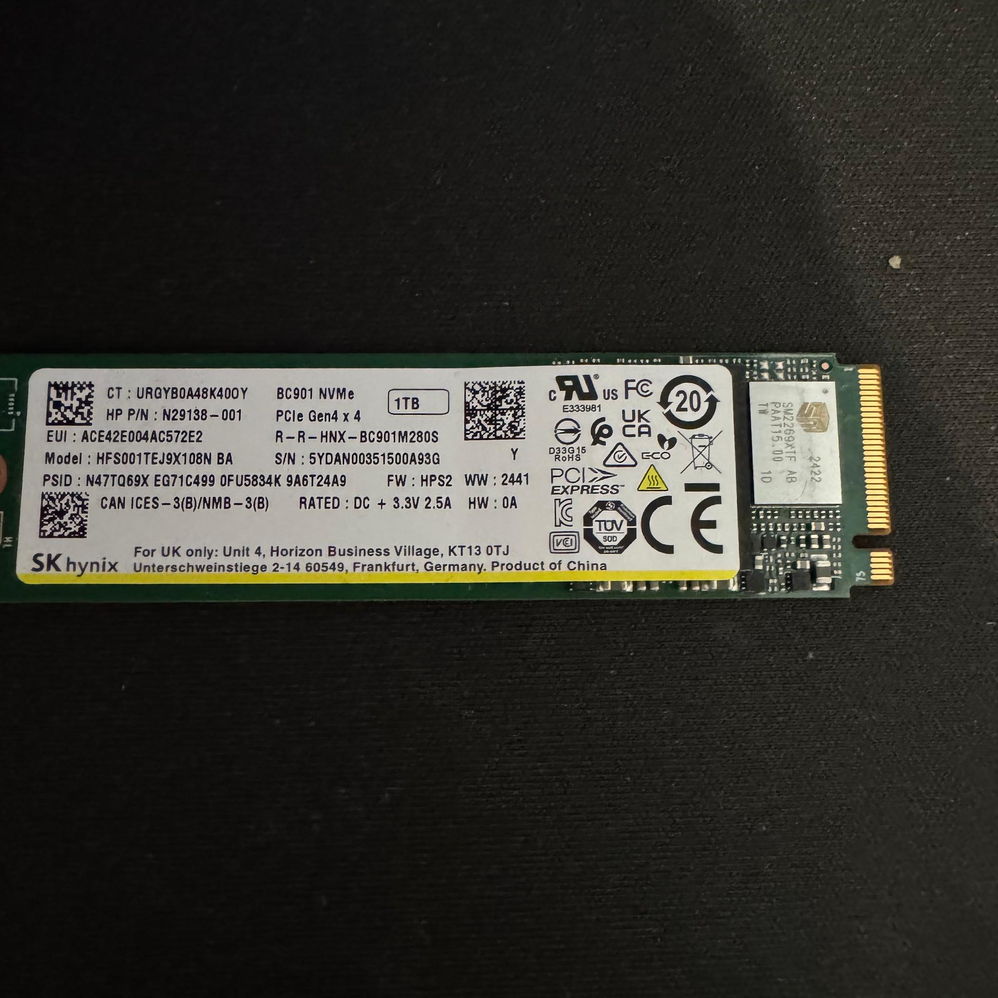 SK hynix BC901 1TB NVMe PCIe Gen4 x4 SSD