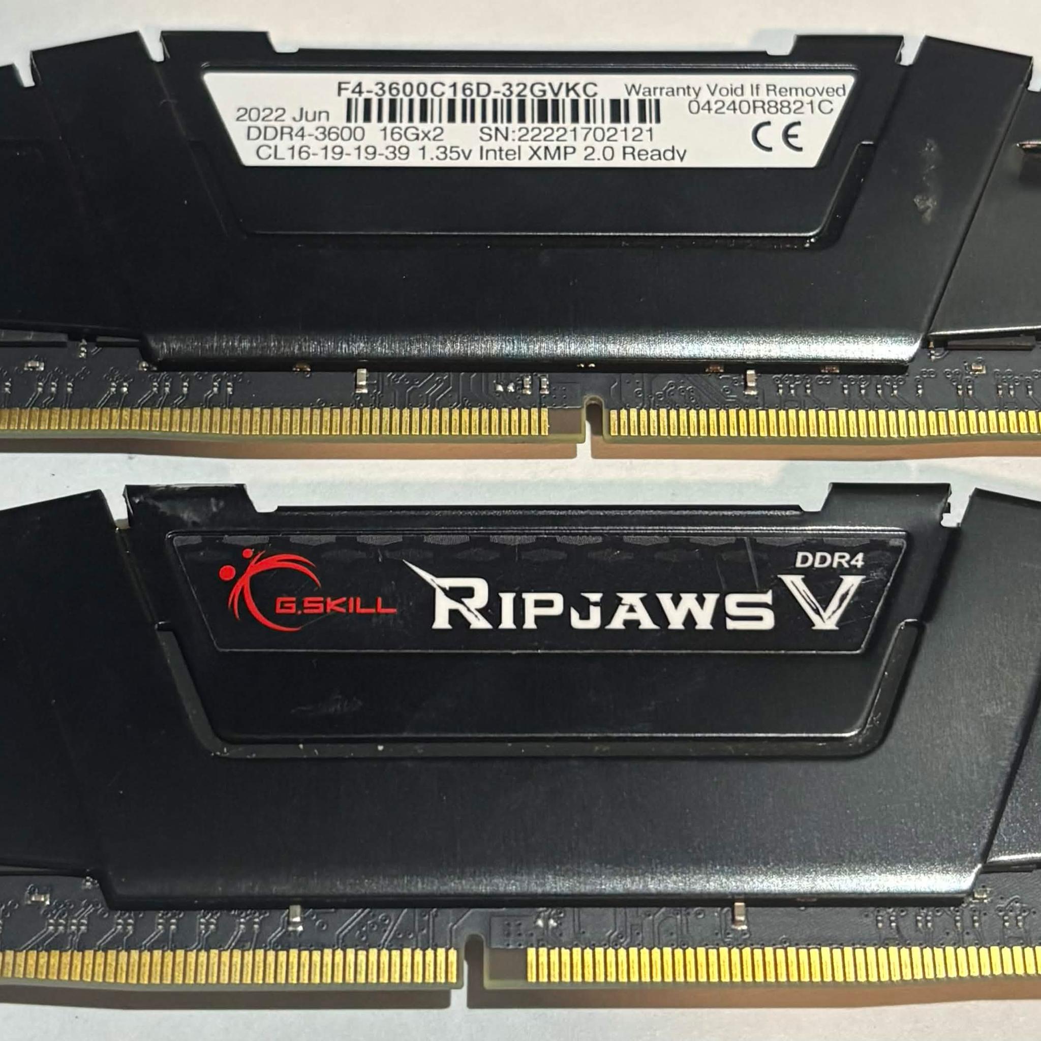 G.SKILL Ripjaws V 32GB (2x16GB) DDR4 3600MHz CL16 Memory Kit | Tested Working
