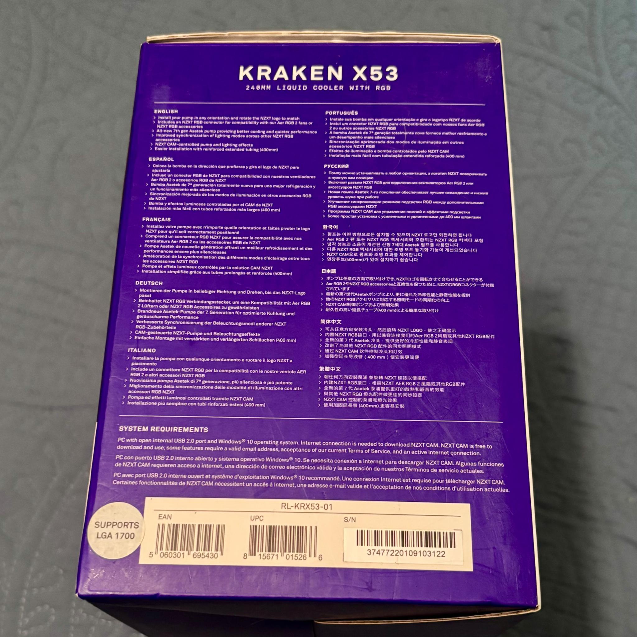 NZXT Kraken X53 RGB 240mm AIO Liquid CPU Cooler – LGA1700 & AM4 Support