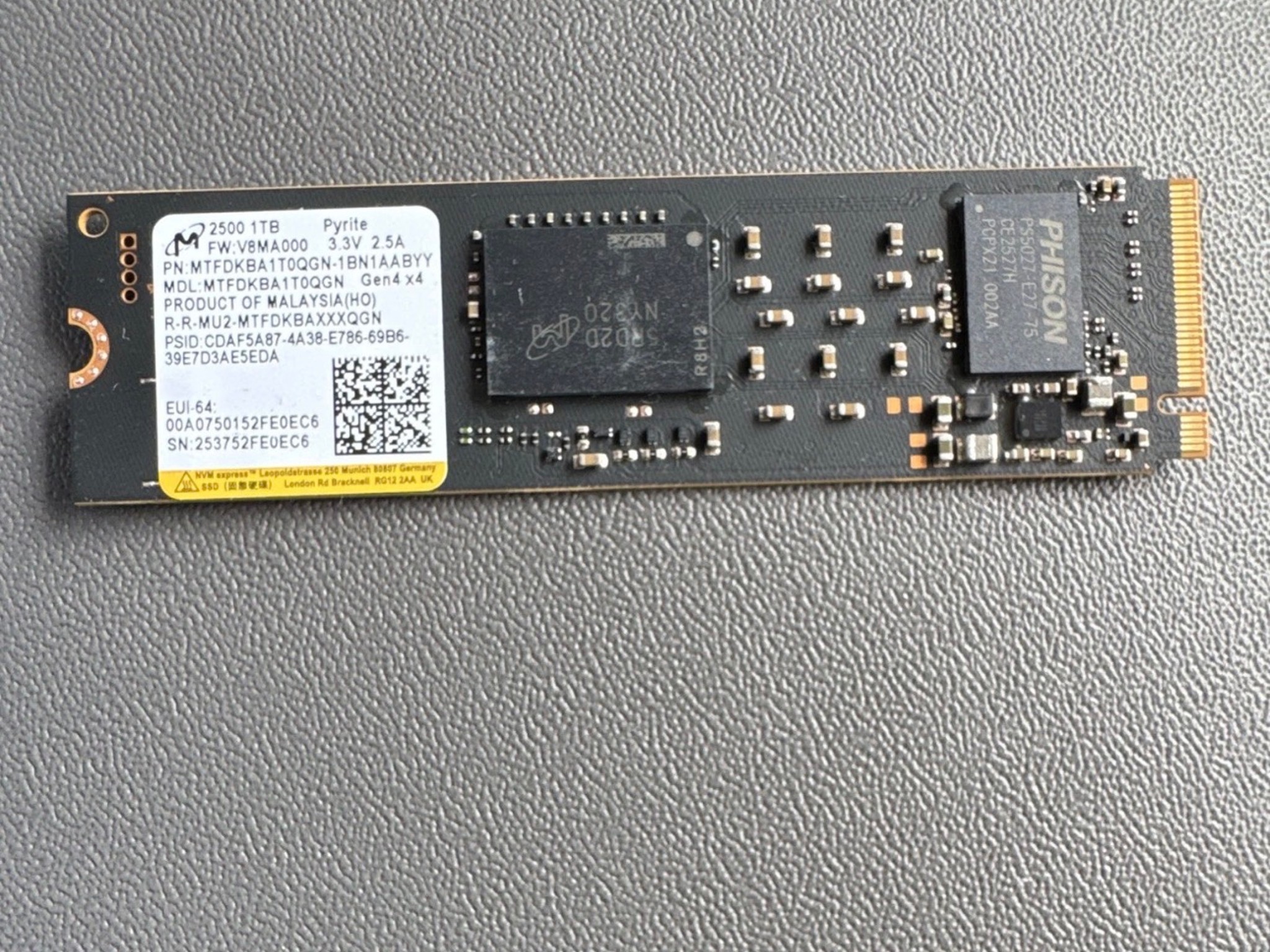 Micron 2500 1TB NVMe Gen4 x4 SSD