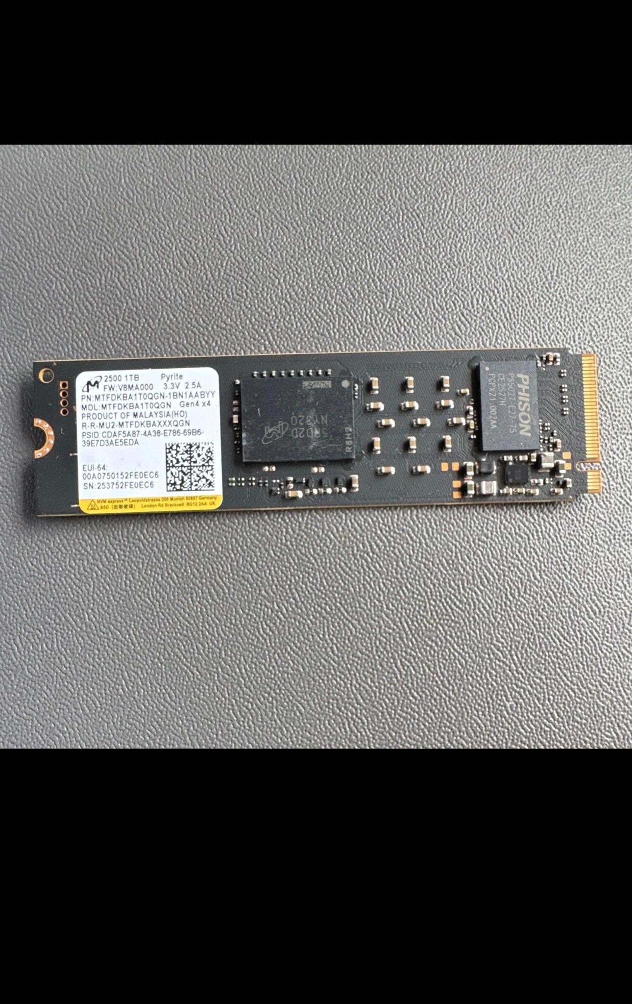 Micron 2500 1TB NVMe Gen4 x4 SSD