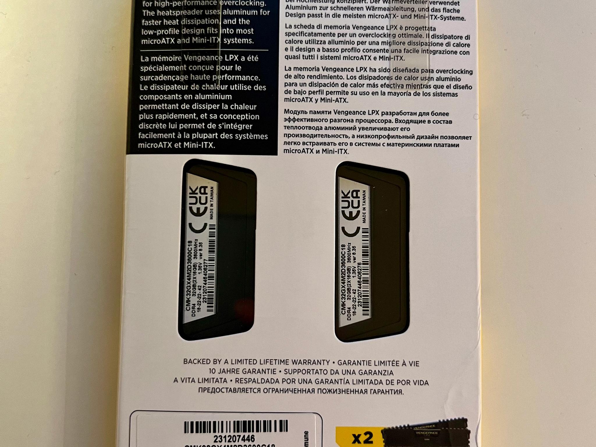 Corsair Vengeance LPX 32GB (2x16GB) DDR4 3600MHz C18 Desktop Memory (RAM)