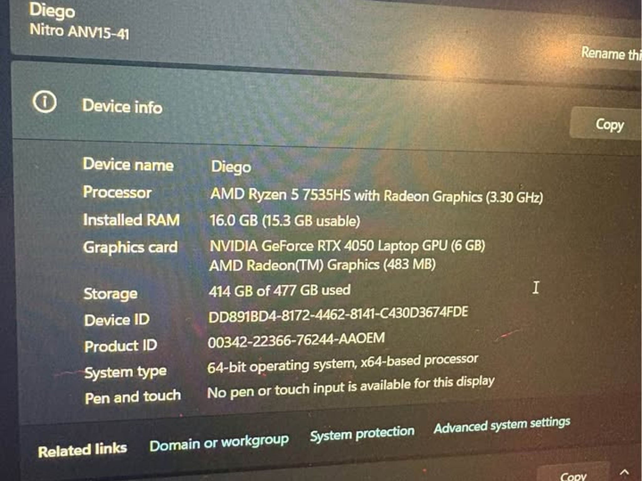 Acer Nitro V 15 Gaming Laptop Ryzen 5 7535HS RTX 4050 16GB RAM 512GB SSD 144Hz