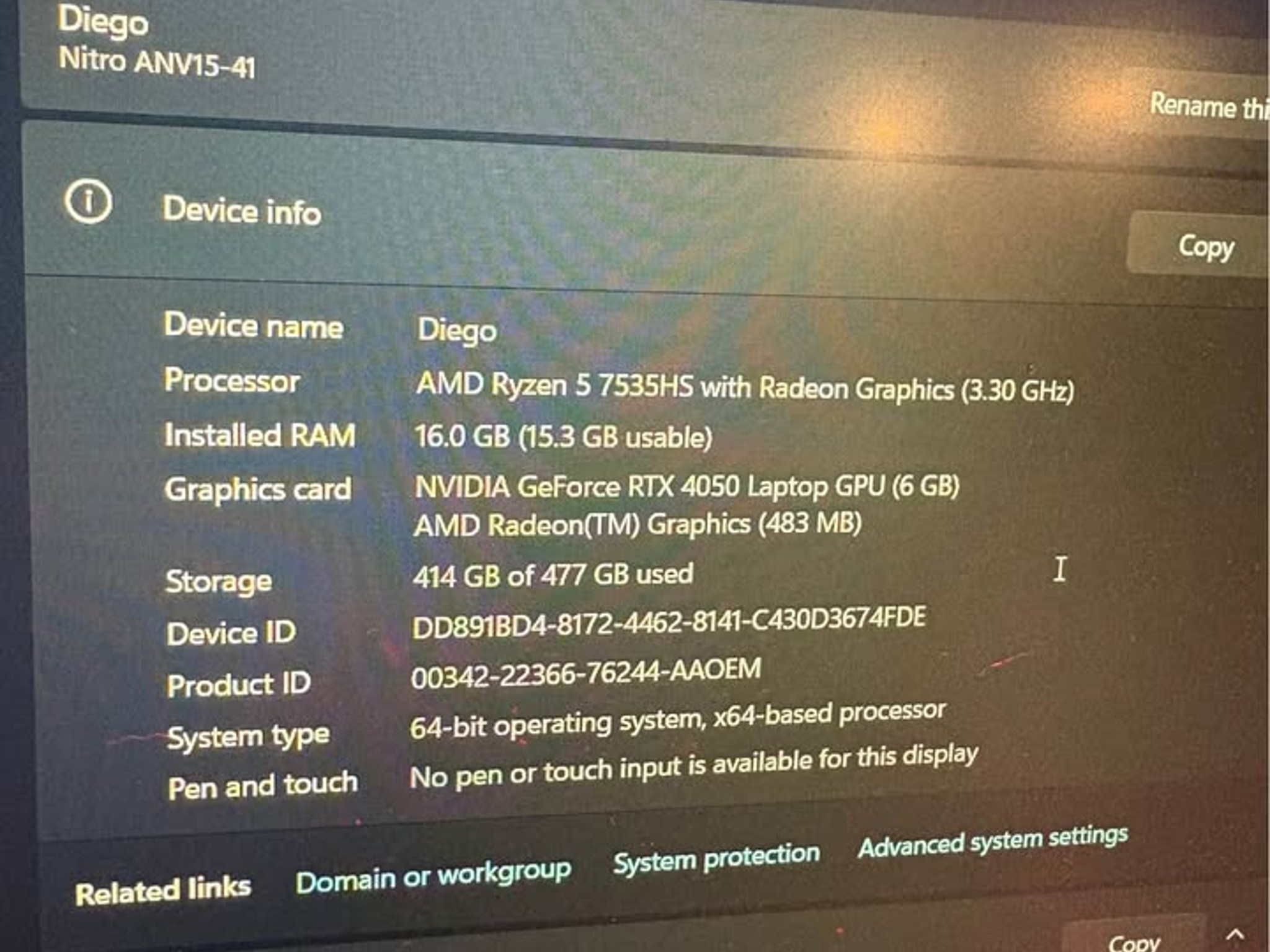 Acer Nitro V 15 Gaming Laptop Ryzen 5 7535HS RTX 4050 16GB RAM 512GB SSD 144Hz