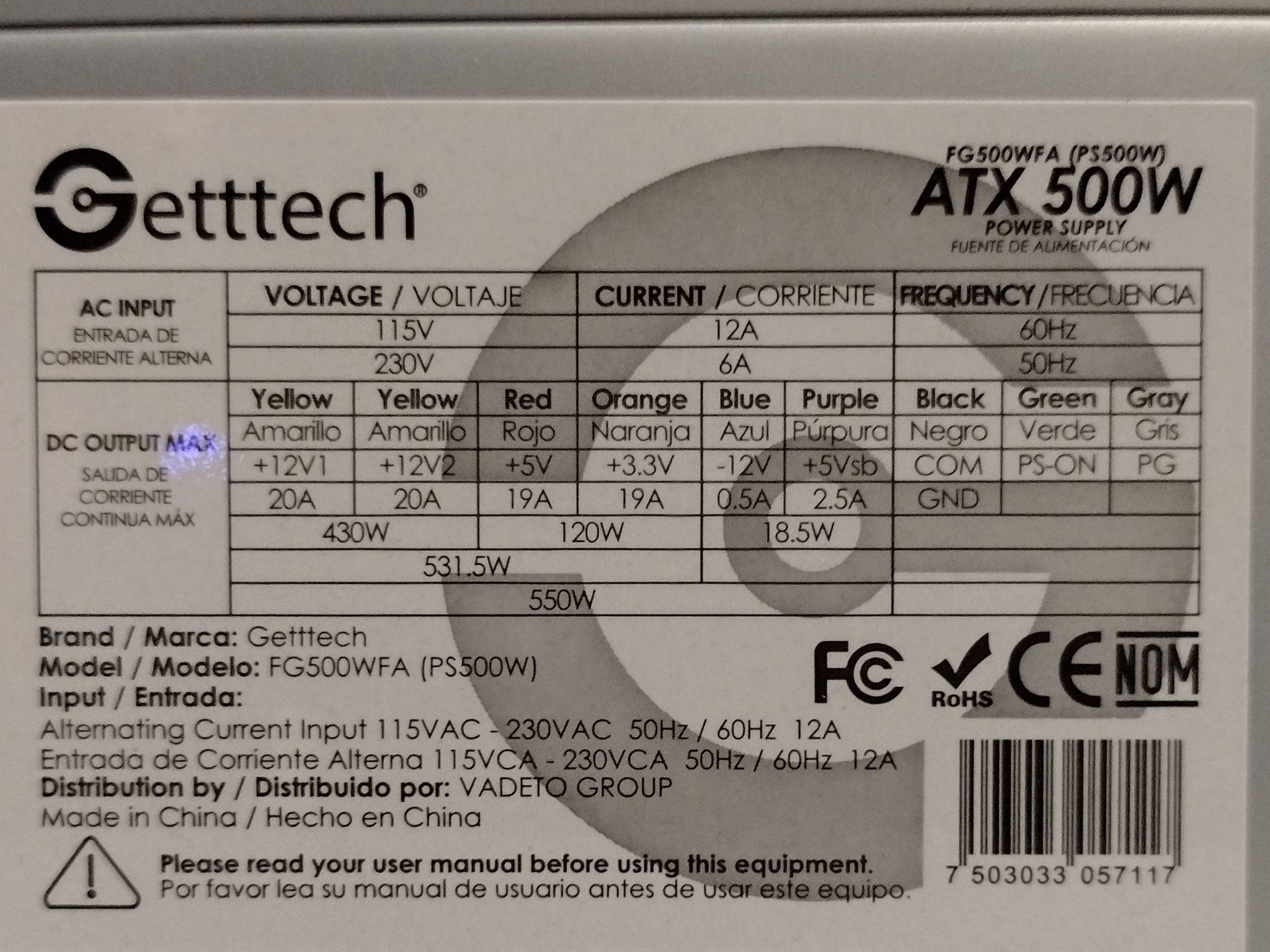 *NEW* GETTTECH ATX 500WATT FG500WFA