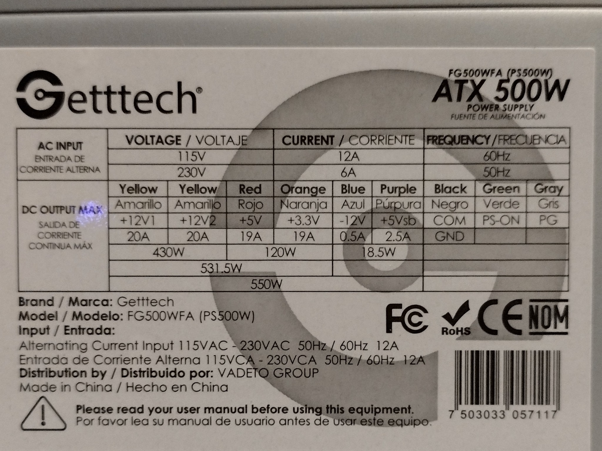 *NEW* GETTTECH ATX 500WATT FG500WFA