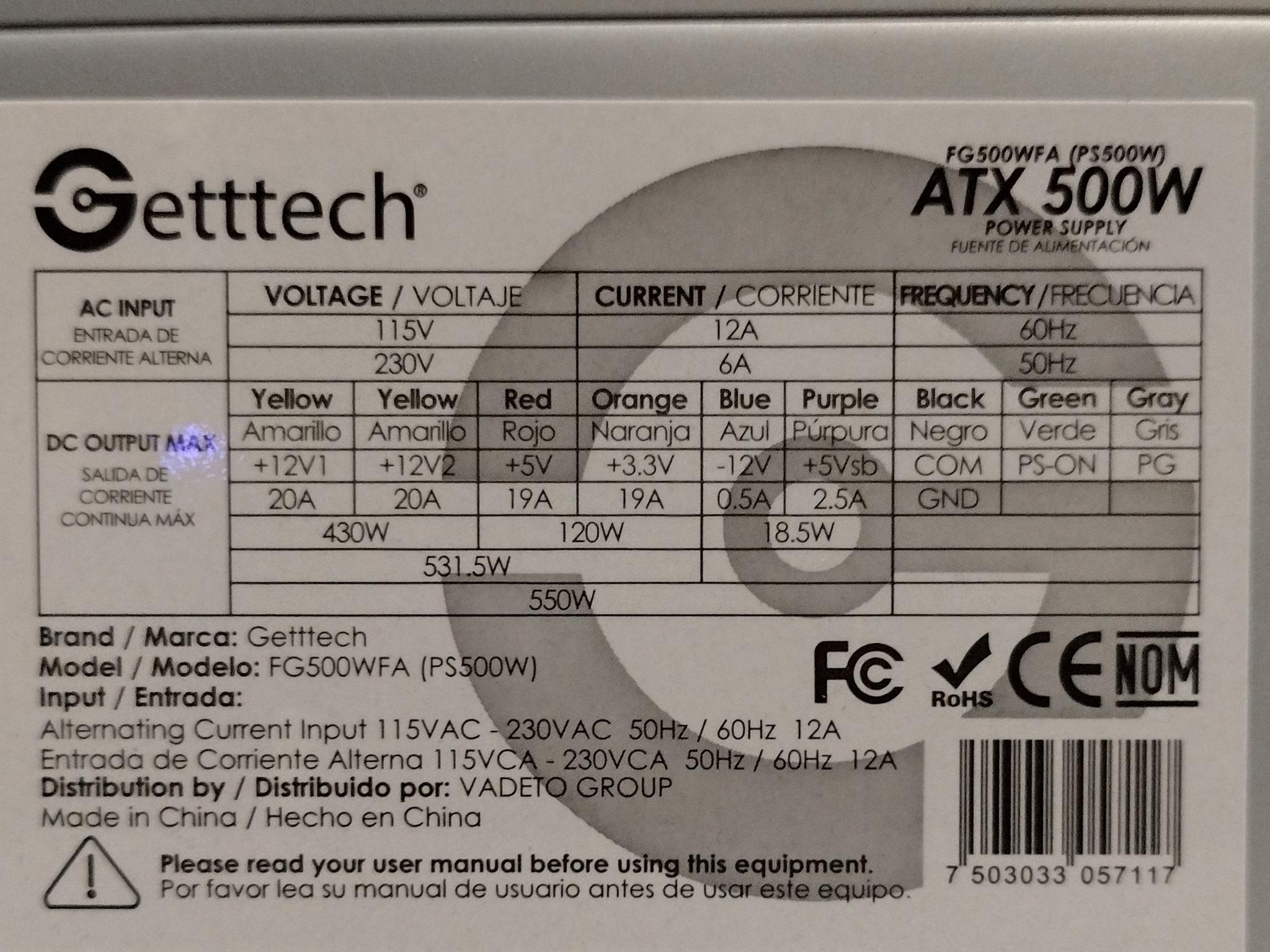 *NEW* GETTTECH ATX 500WATT FG500WFA