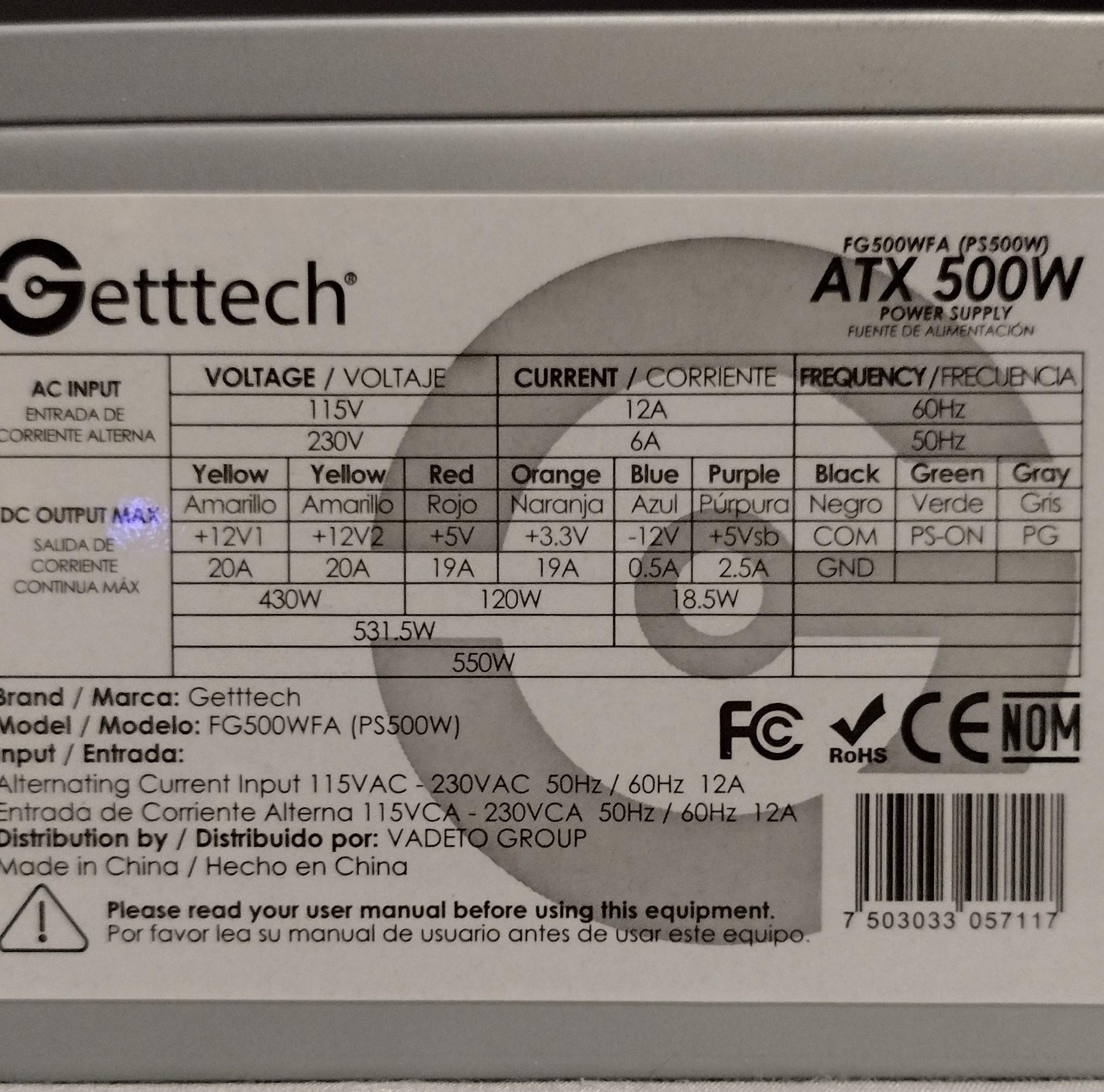 *NEW* GETTTECH ATX 500WATT FG500WFA