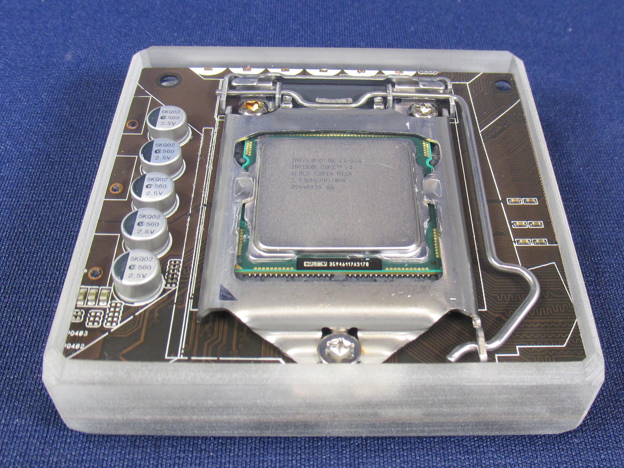 Intel Core i3-530 CPU & Motherboard - Handmade Clear Epoxy Resin Coaster With Socket 1156 CPU
