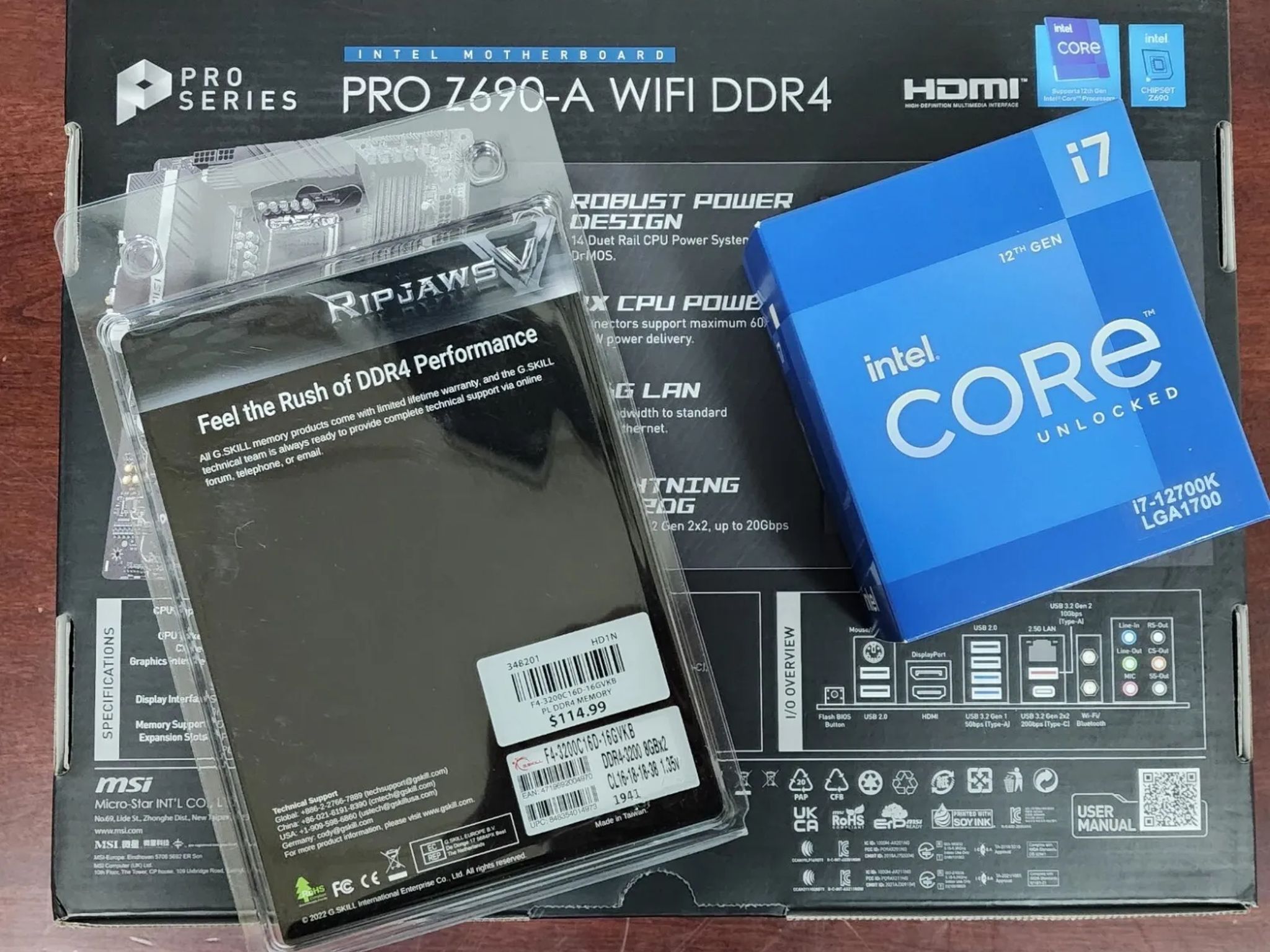 CPU/MOTHRBOARD/RAM COMBO i7-12700K, MSI Z690-A PRO WIFI, G.Skill Ripjaws 32GB DDR4-3200
