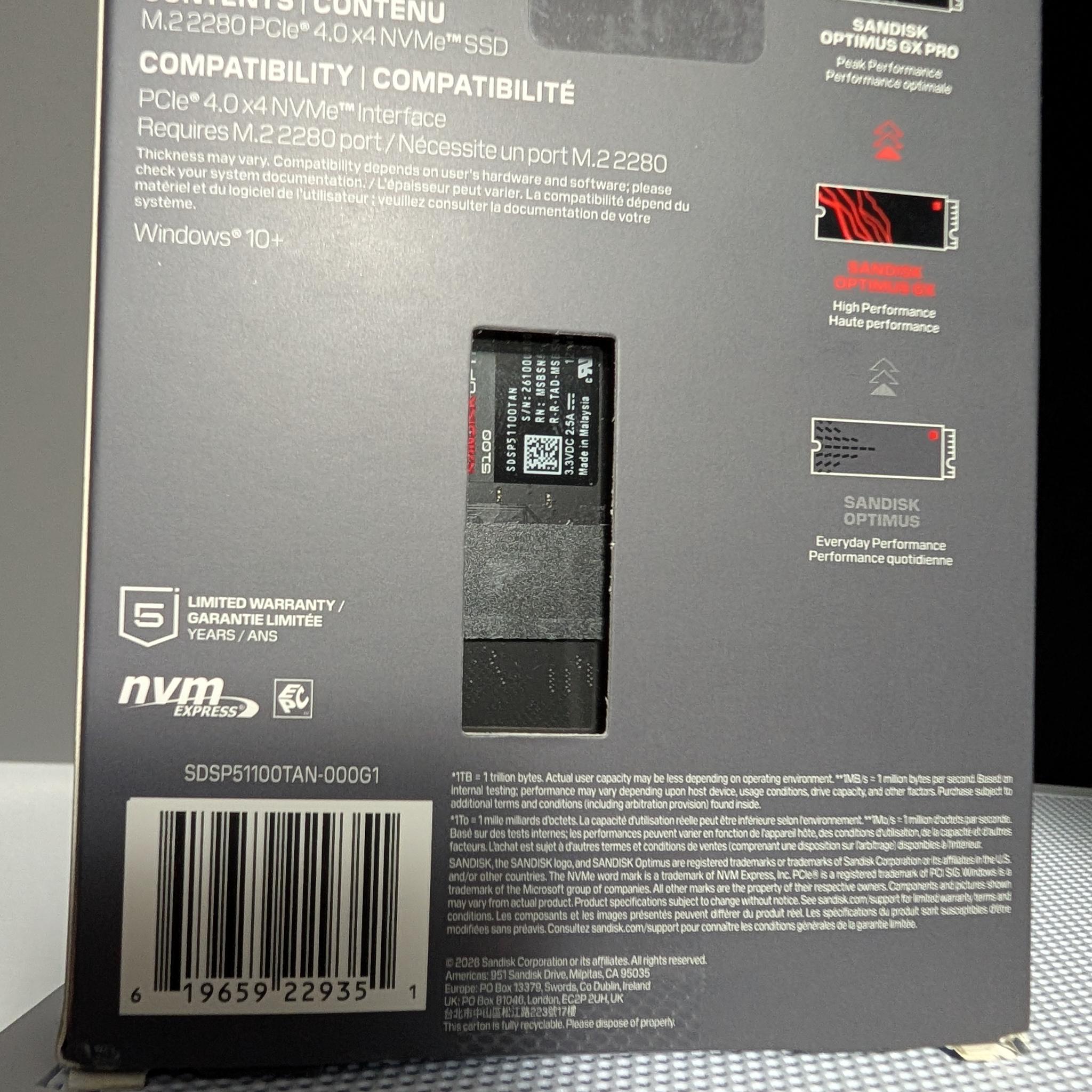 SanDisk Optimus 5100 1TB PCIe 4.0 NVMe M.2 SSD